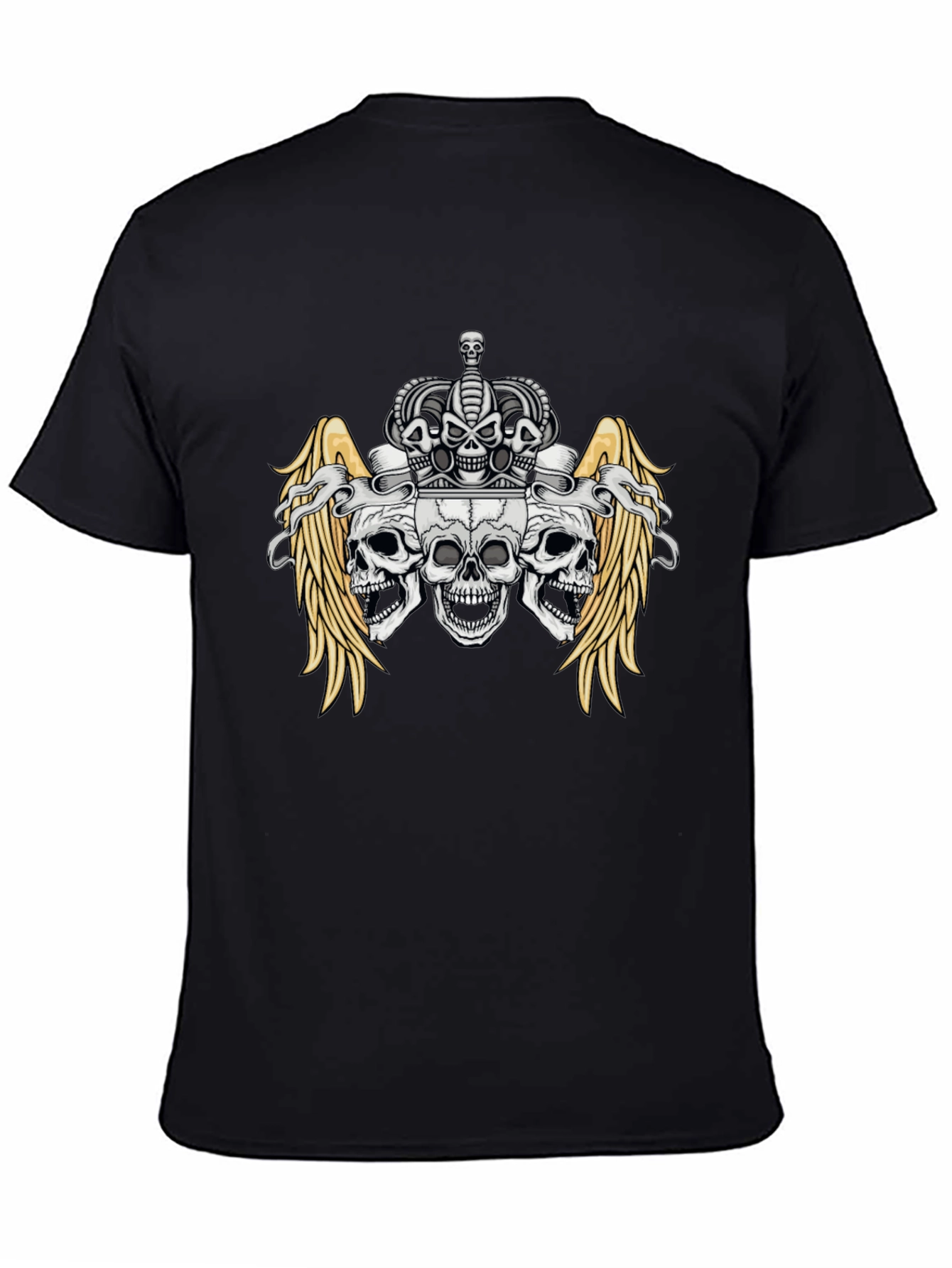 Skull Crown Wings Graphic Black T-Shirt