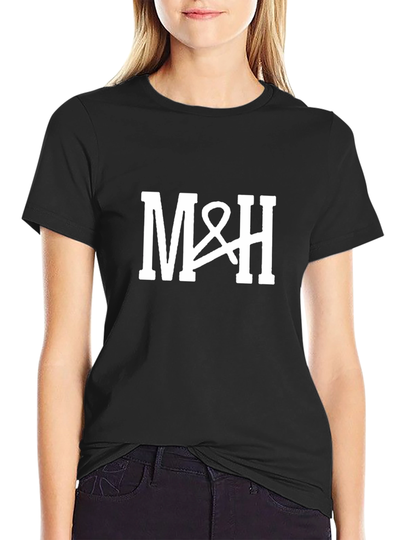 M&H Graphic Tee - Black Cotton Blend Casual T-Shirt