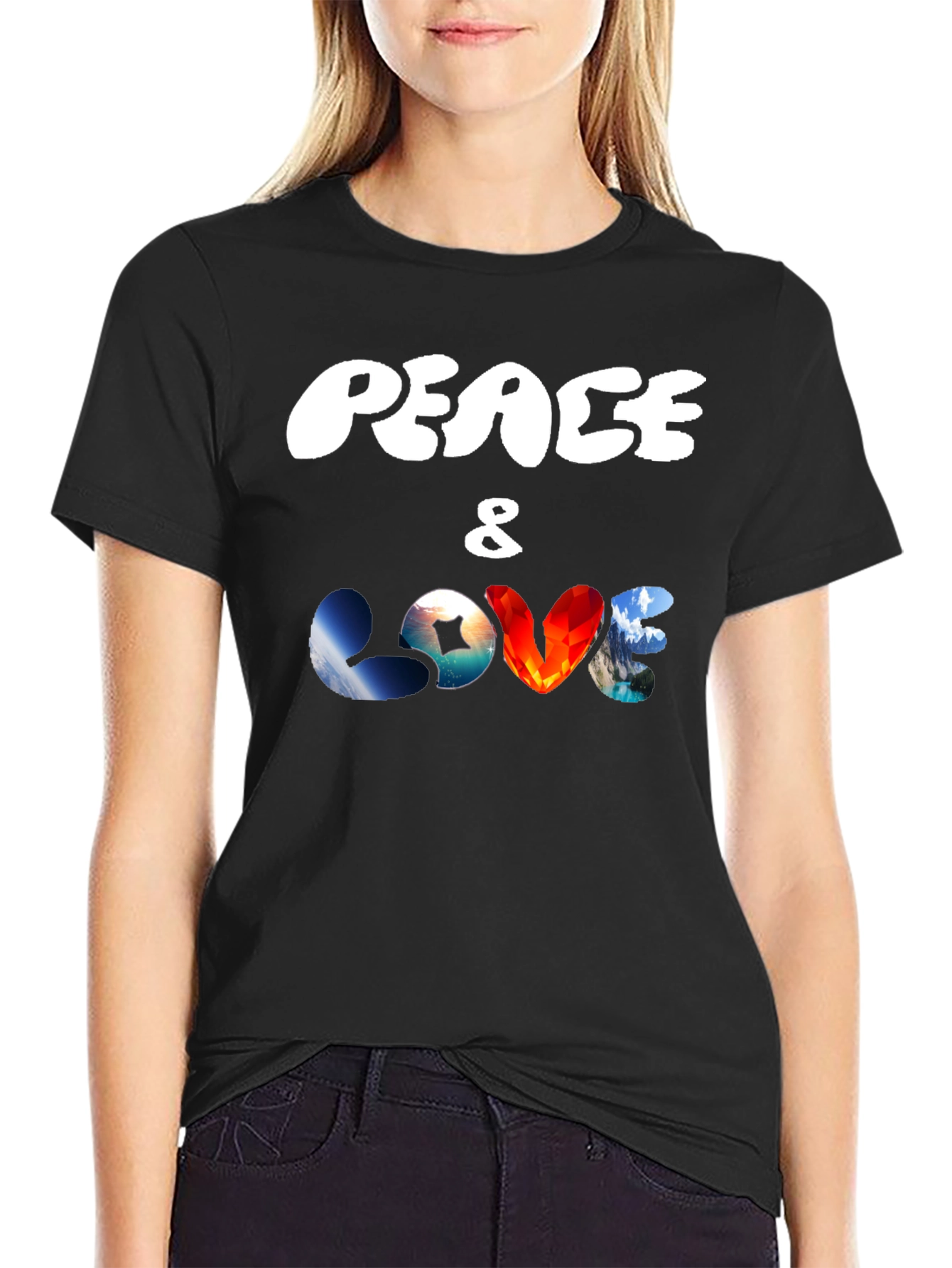 Peace & Love Graphic T-Shirt - Black