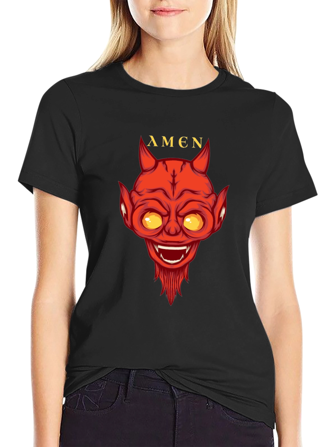 Devil Amen Graphic Print Black T-Shirt