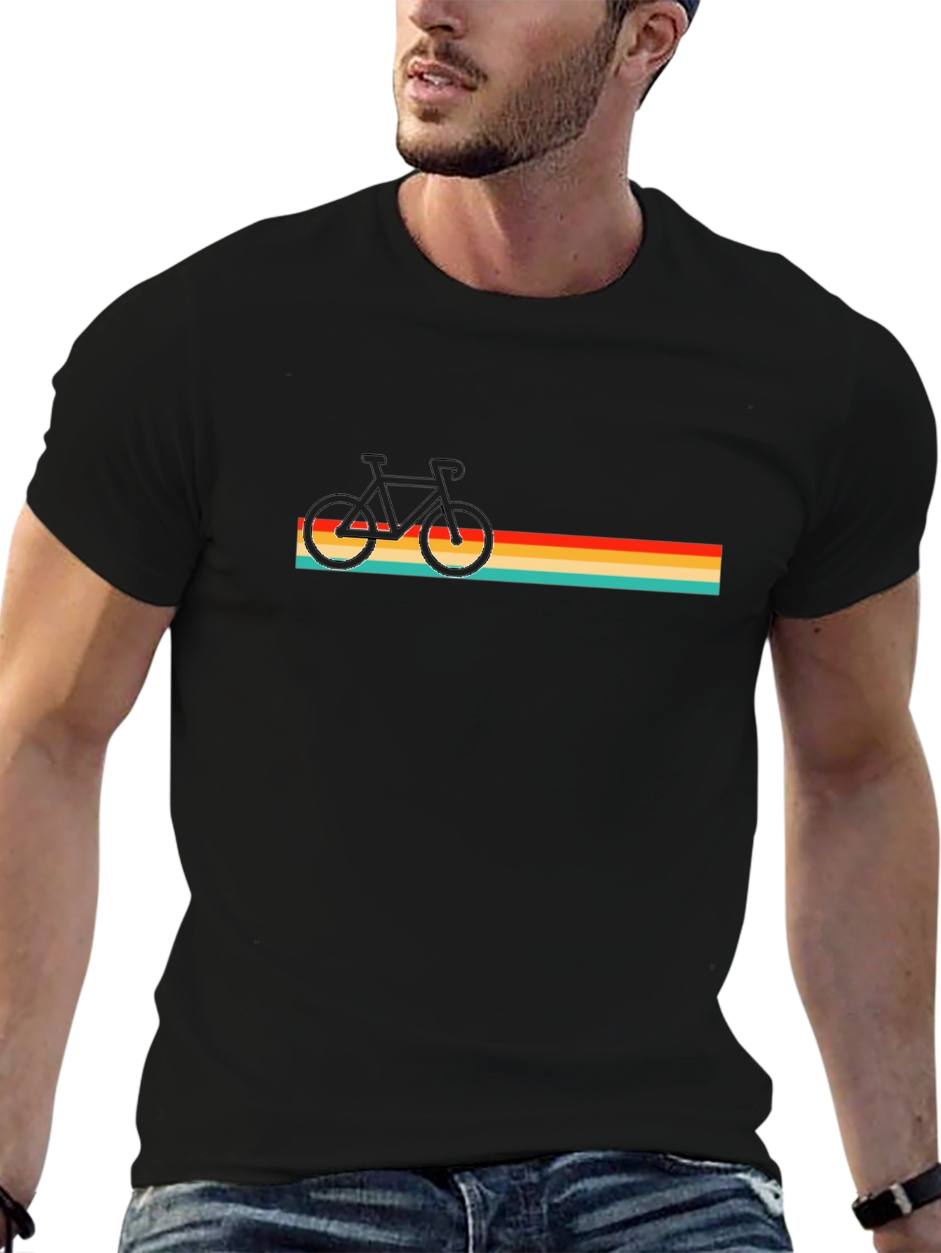 Retro Bike Graphic Tee - Black Cotton T-Shirt