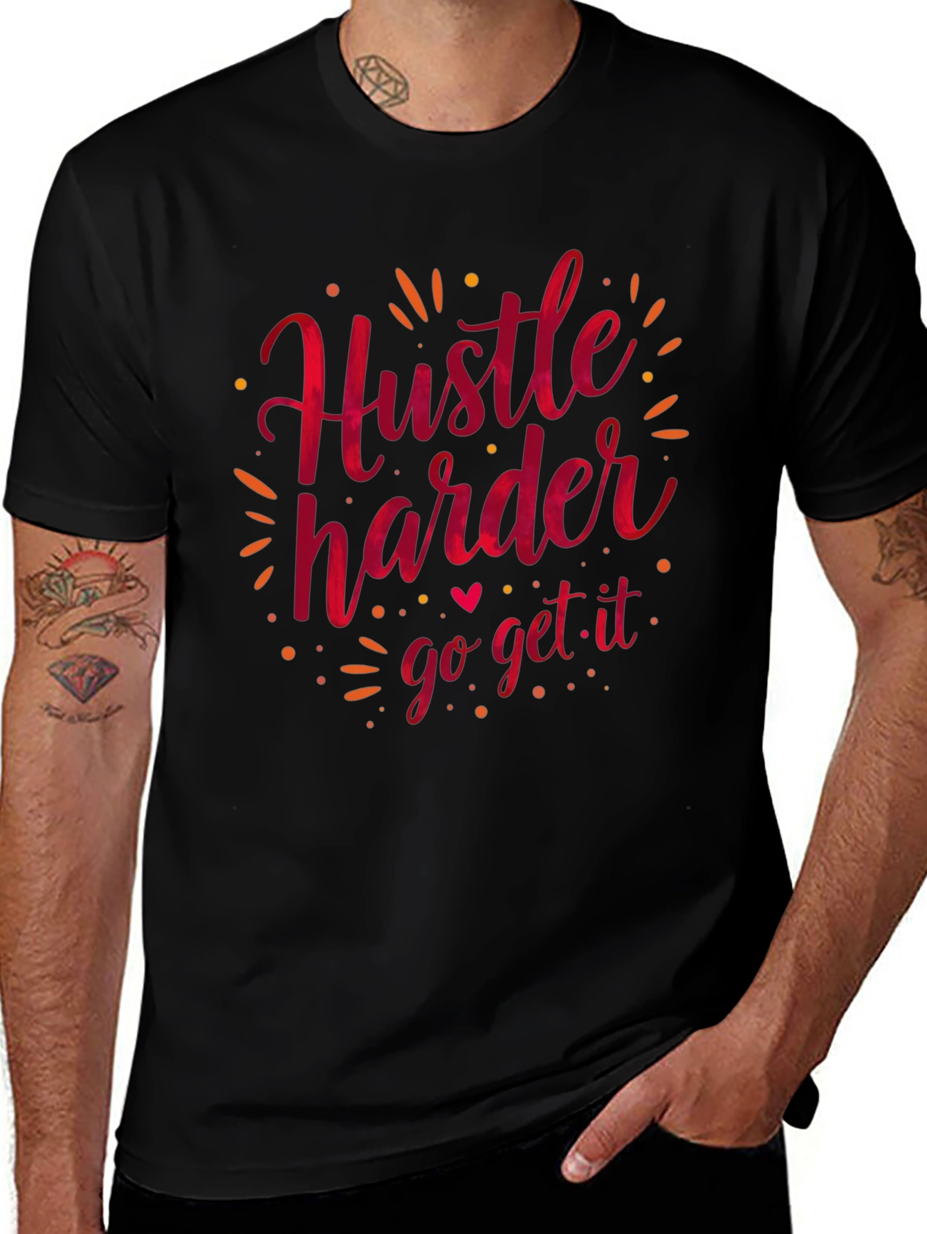 Hustle Harder Graphic Tee - Black Casual T-Shirt