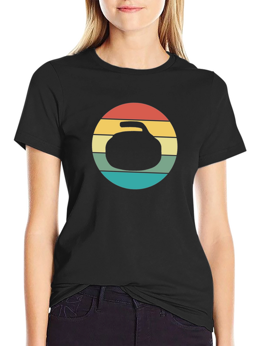 Retro Curling Stone Graphic Tee - Black T-Shirt