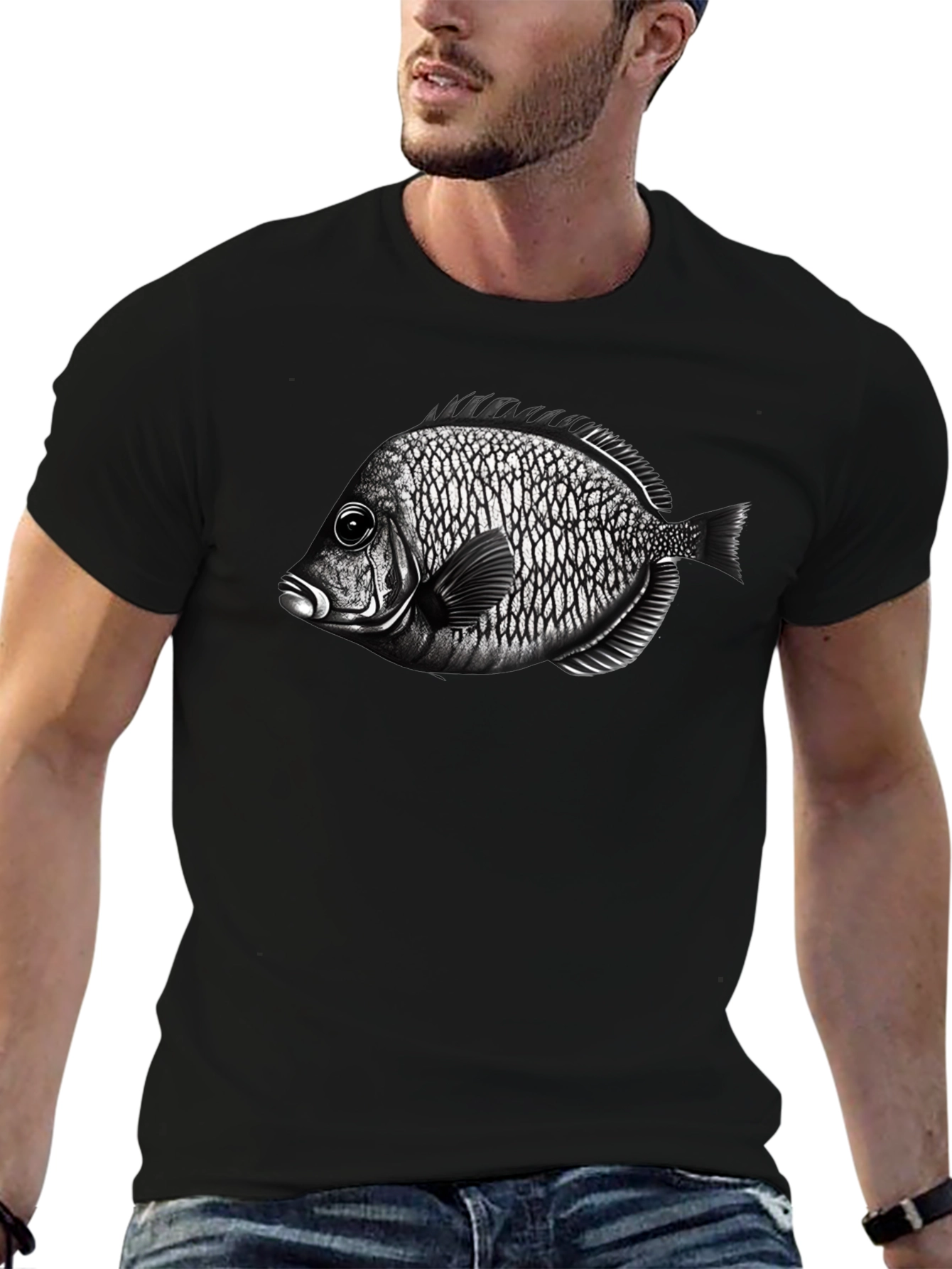Black T-Shirt with Fish Graphic