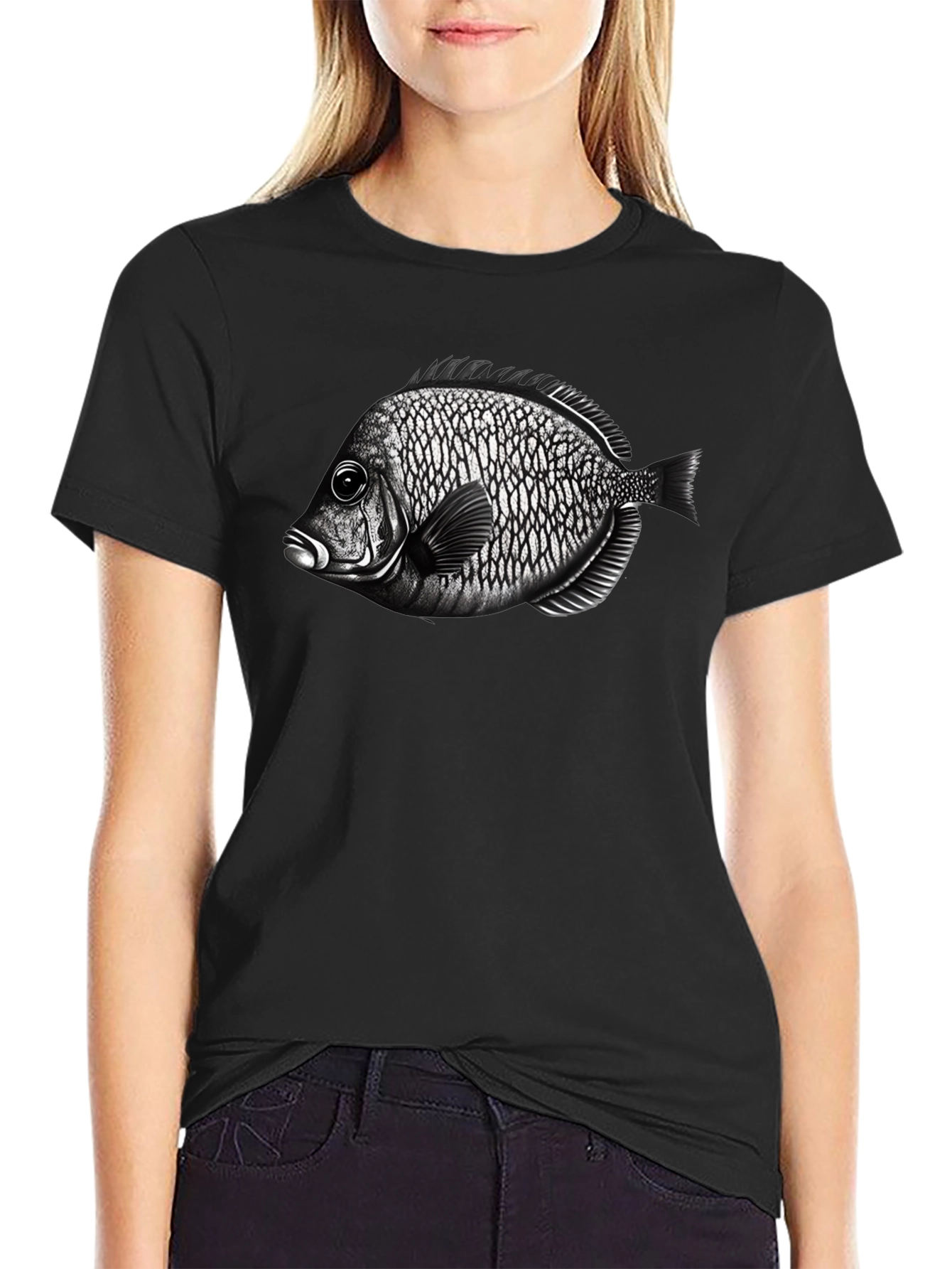 Black T-Shirt with Fish Graphic