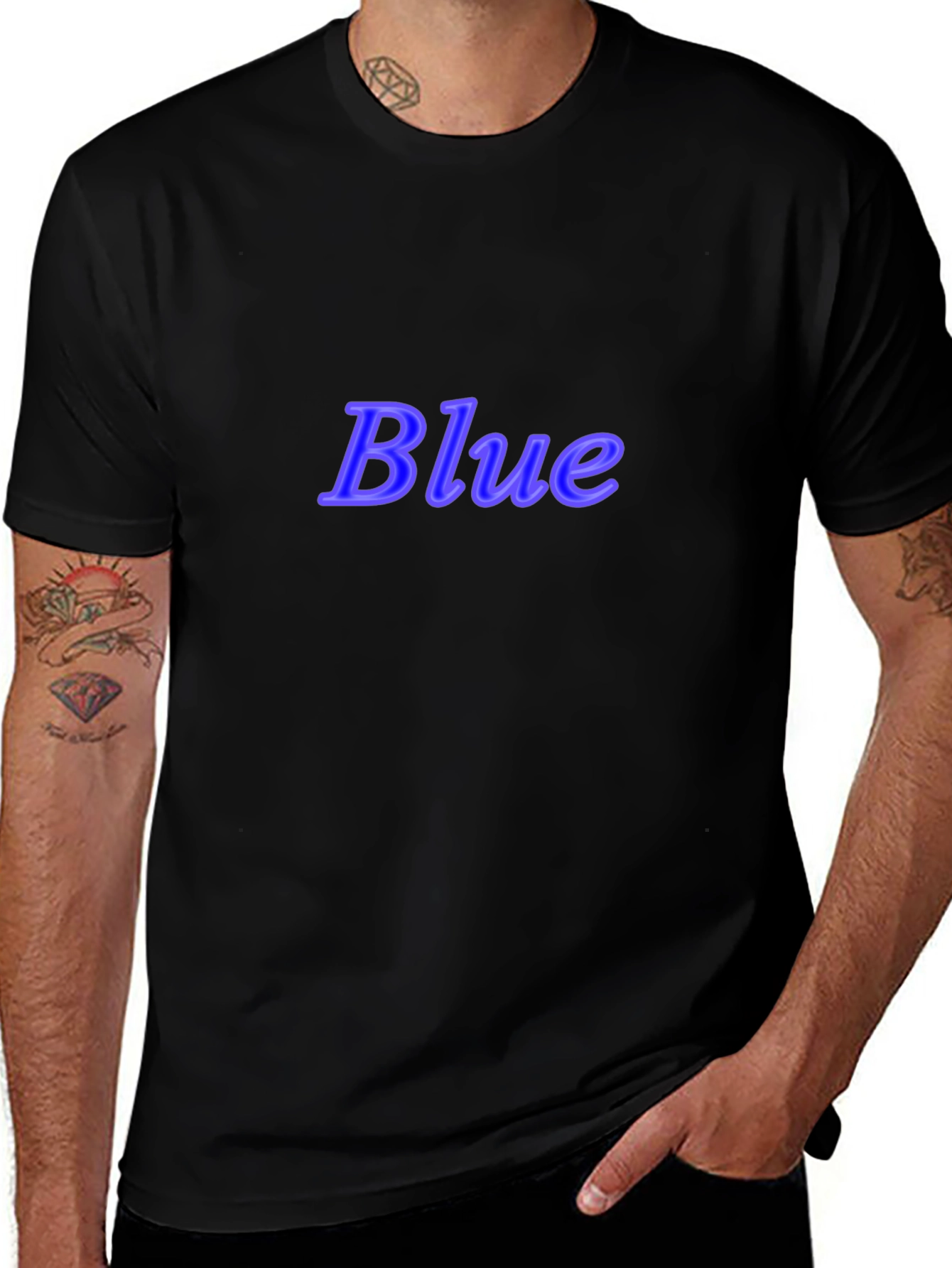Stylish Black T-Shirt with Blue Text