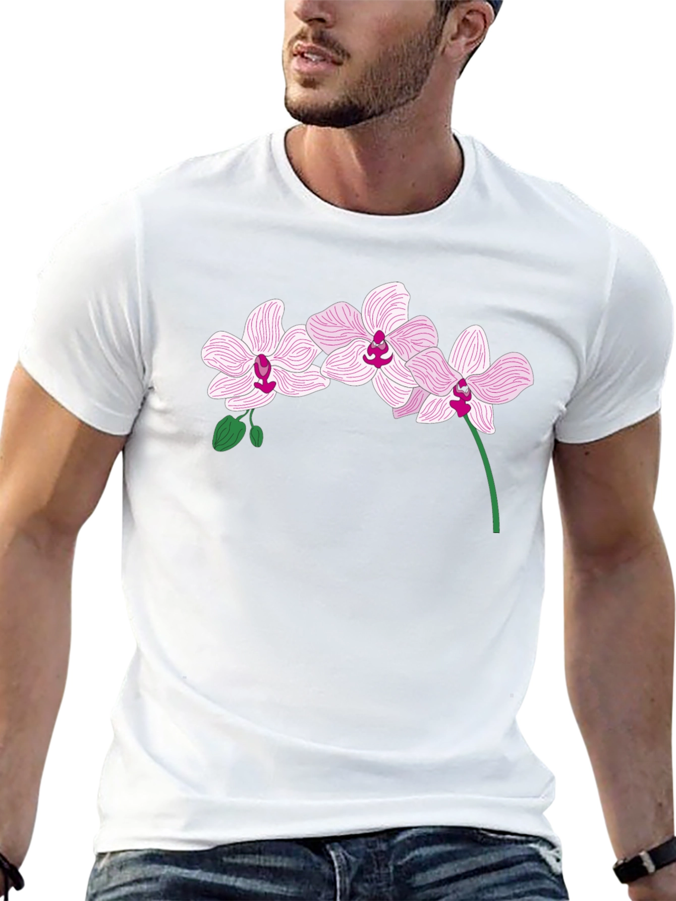 Orchid Flower Graphic T-Shirt - Black
