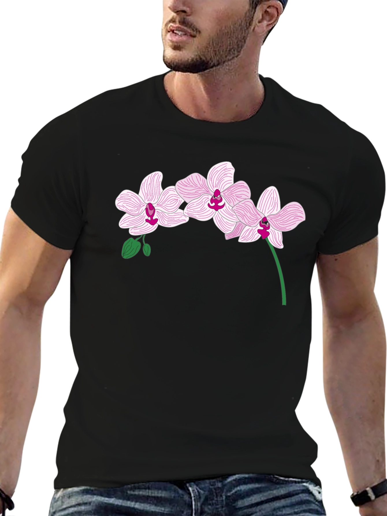 Orchid Flower Graphic T-Shirt - Black