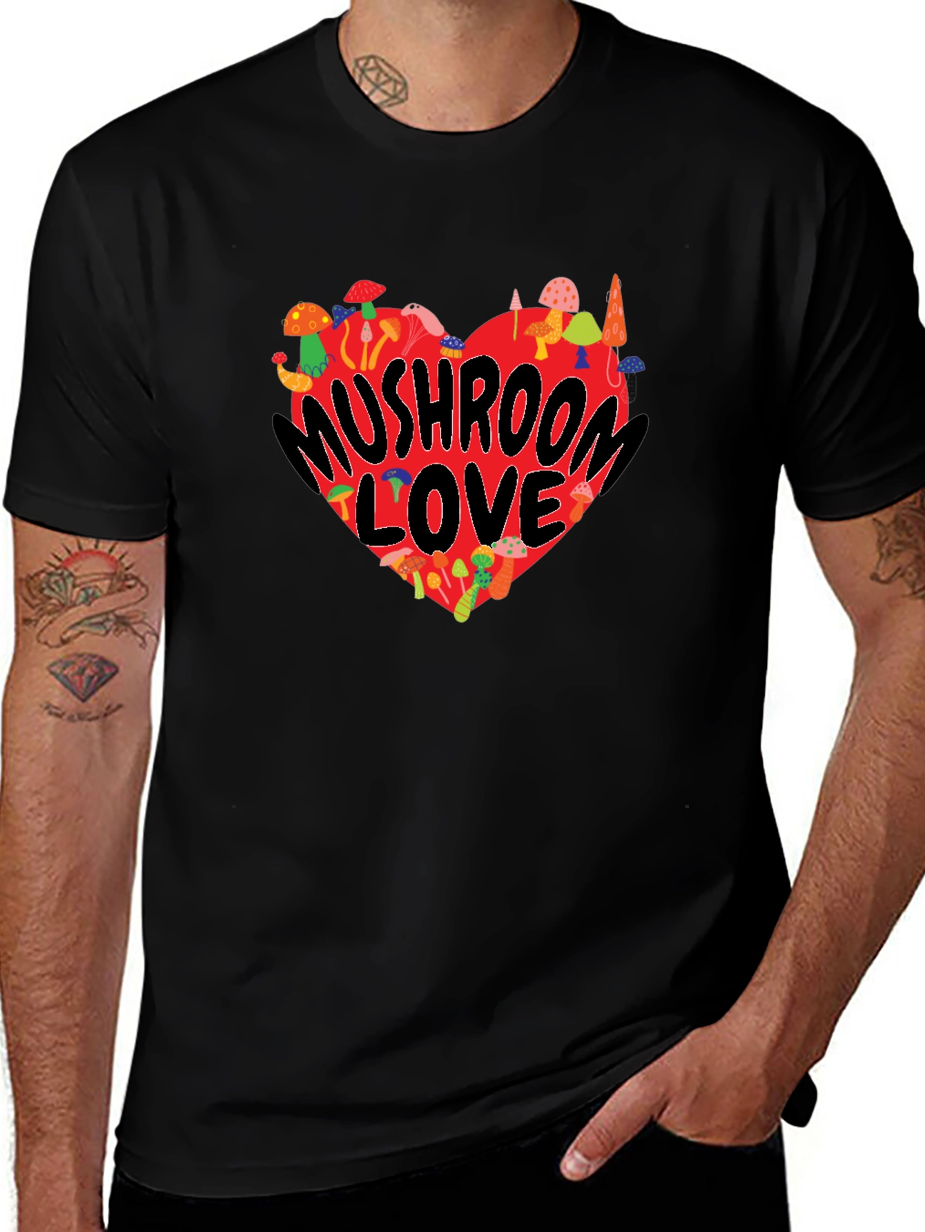 Mushroom Love Heart Graphic T-Shirt