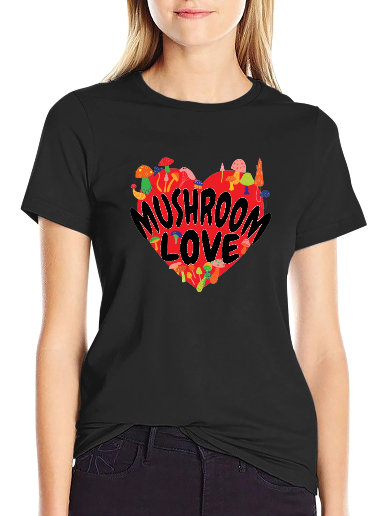 Mushroom Love Heart Graphic T-Shirt