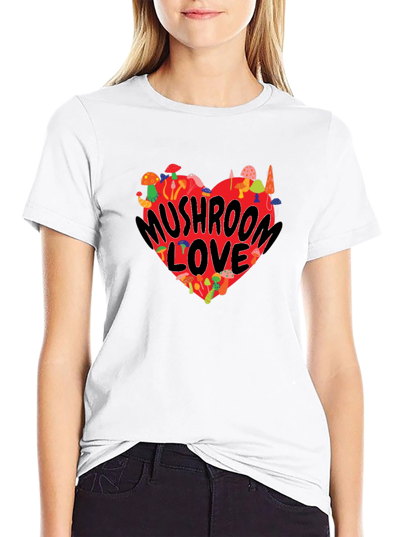 Mushroom Love Heart Graphic T-Shirt