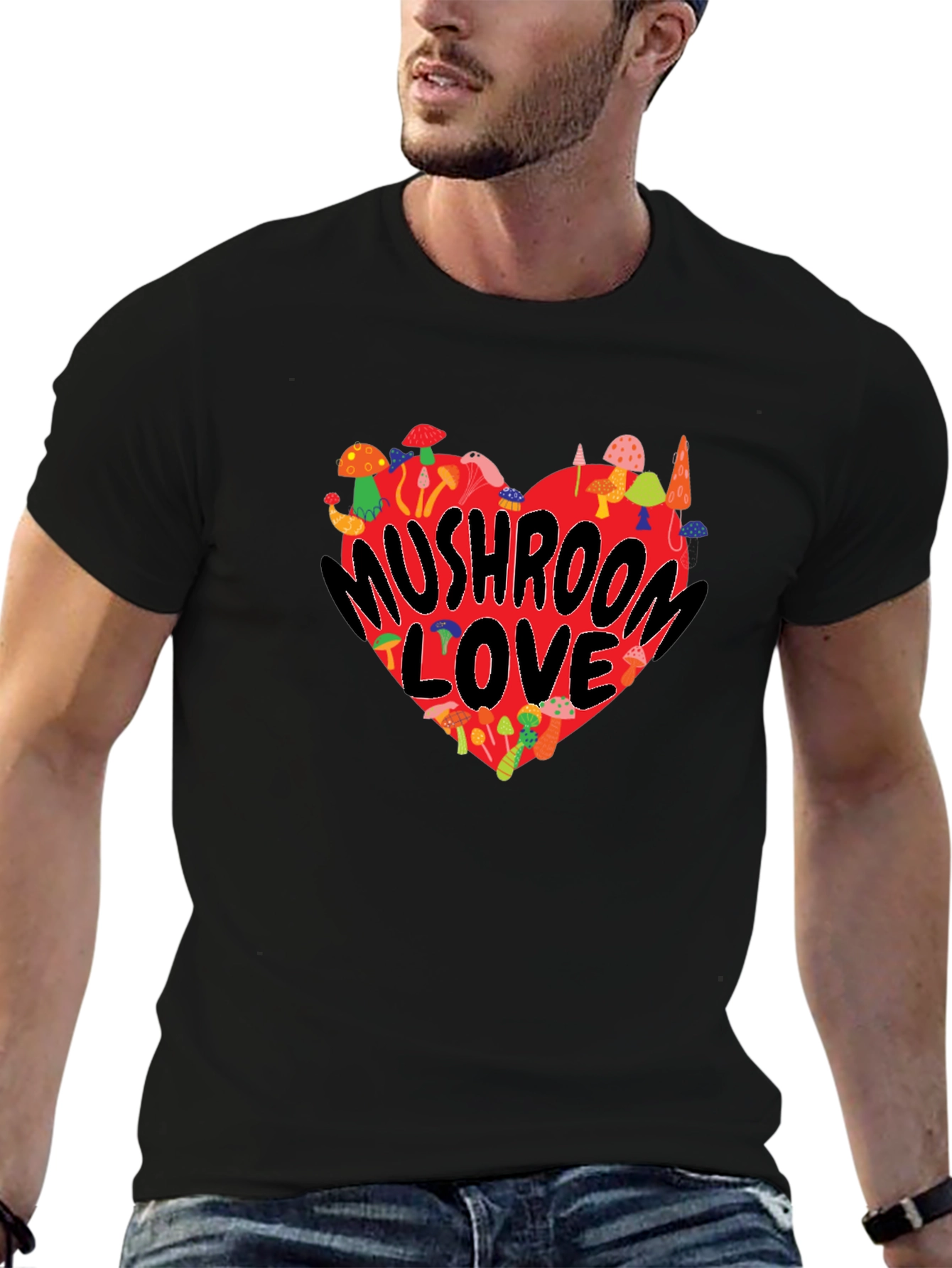 Mushroom Love Heart Graphic T-Shirt