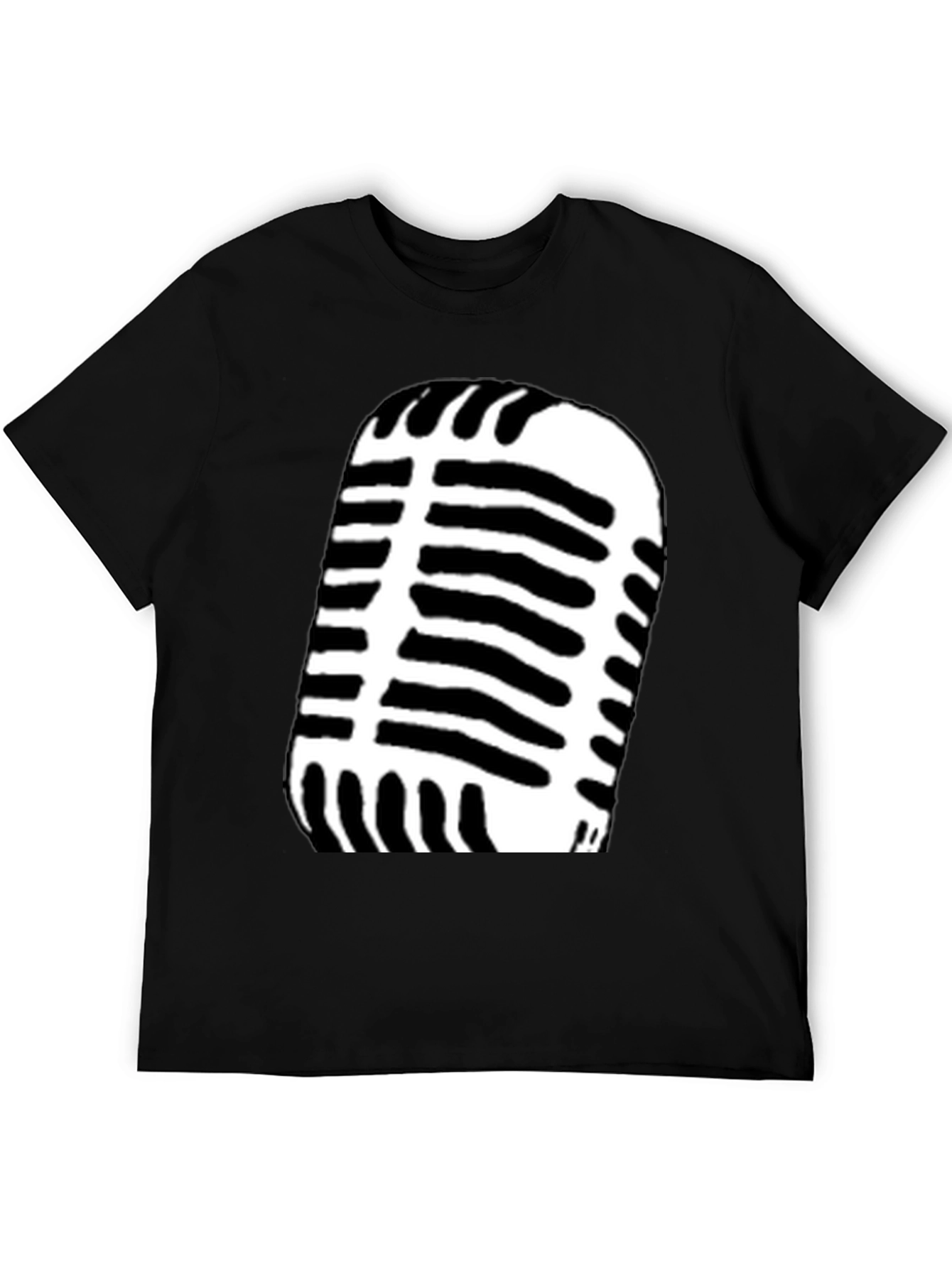 Retro Microphone Graphic Tee - Black Cotton Blend