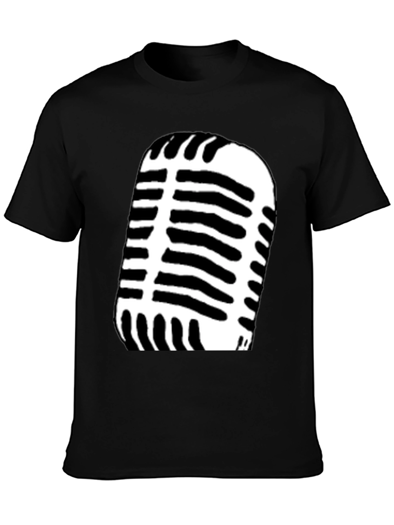 Retro Microphone Graphic Tee - Black Cotton Blend