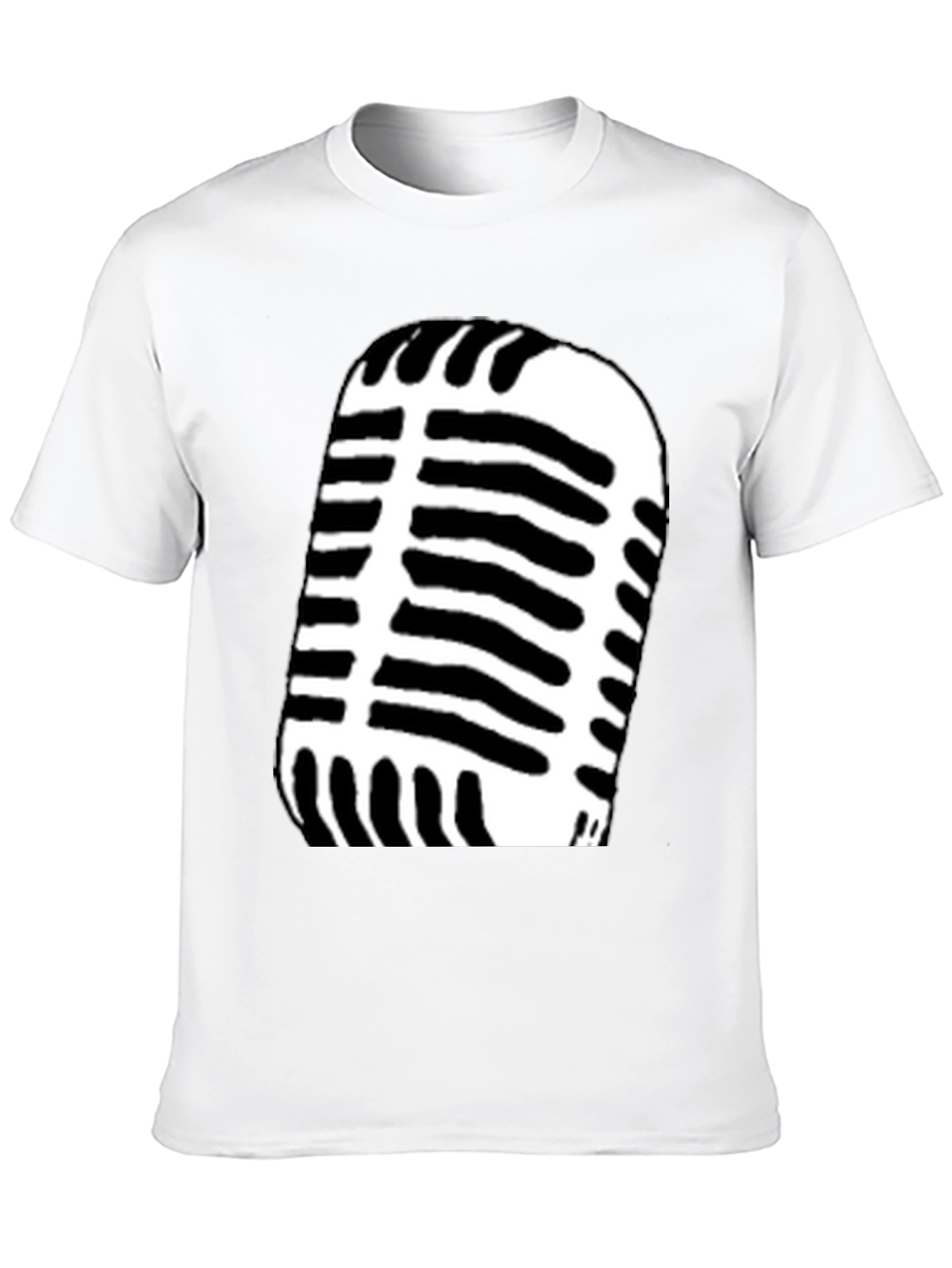 Retro Microphone Graphic Tee - Black Cotton Blend