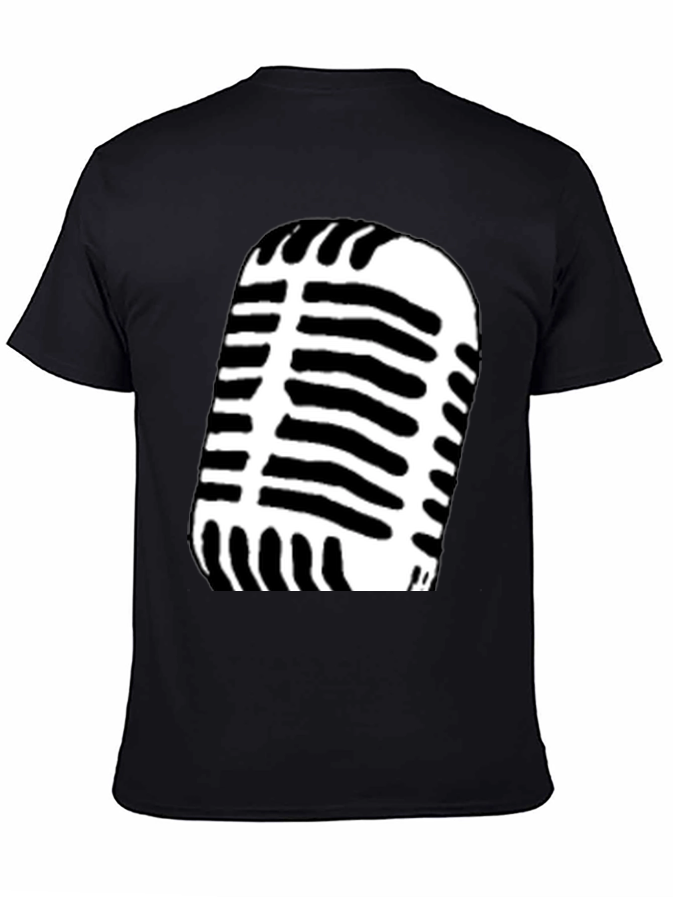 Retro Microphone Graphic Tee - Black Cotton Blend