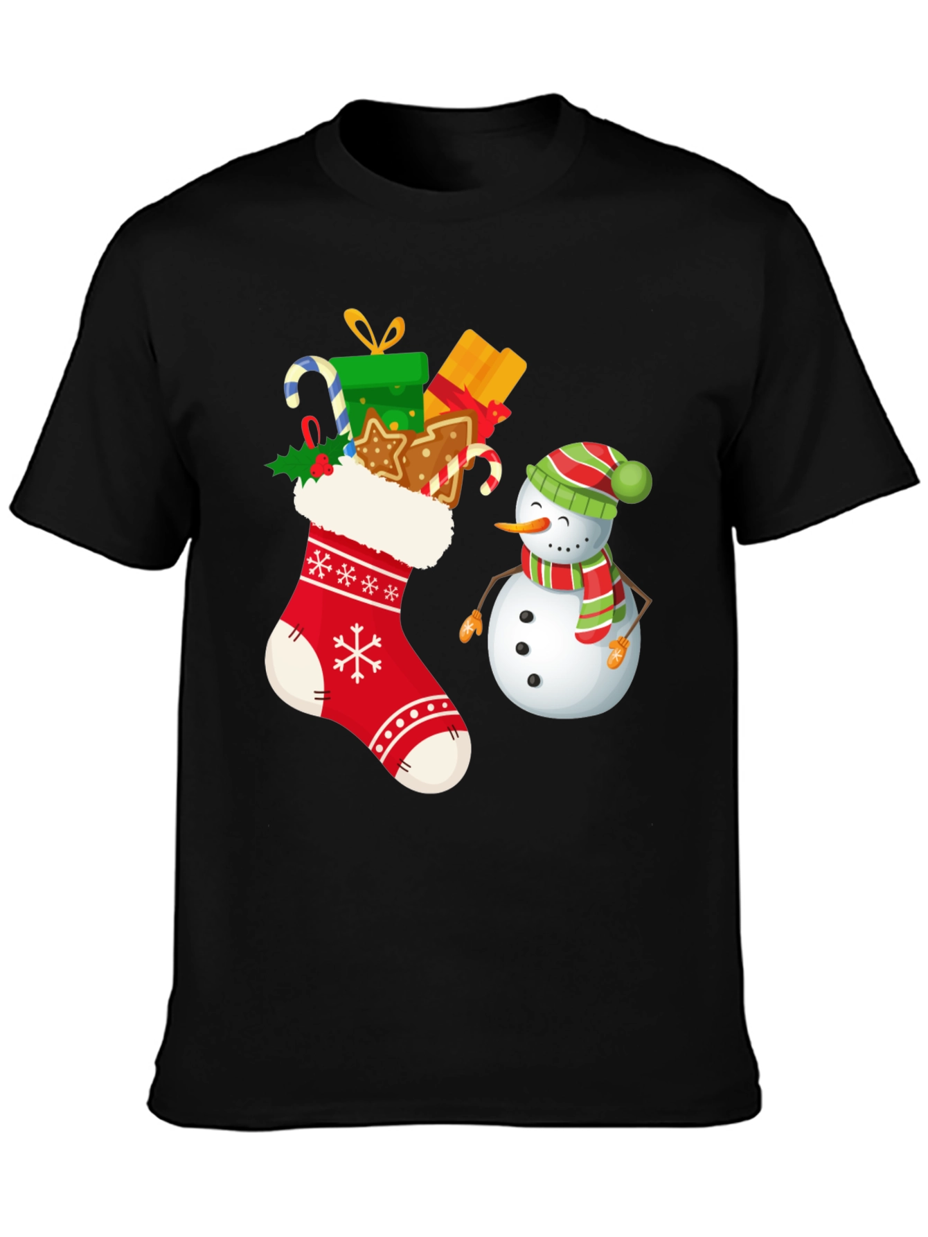 Festive Christmas Stocking & Snowman Graphic Tee