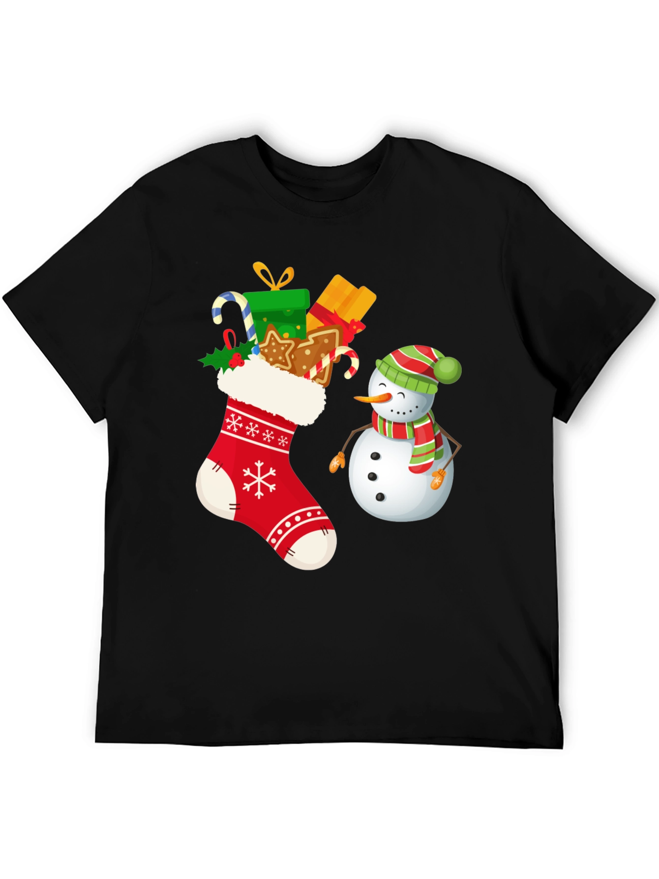 Festive Christmas Stocking & Snowman Graphic Tee