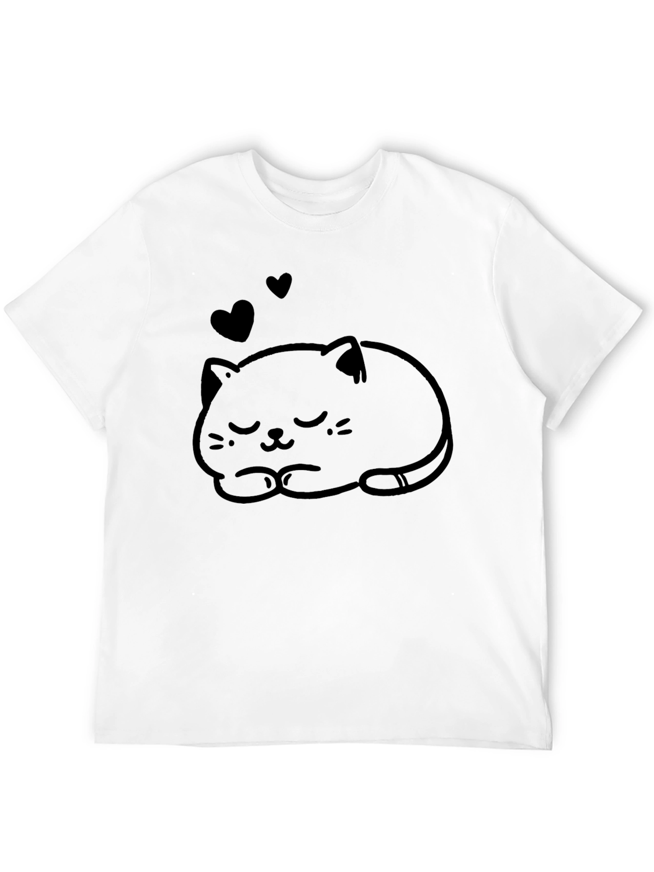 Cute Cat Nap Graphic Tee - Soft Black T-Shirt