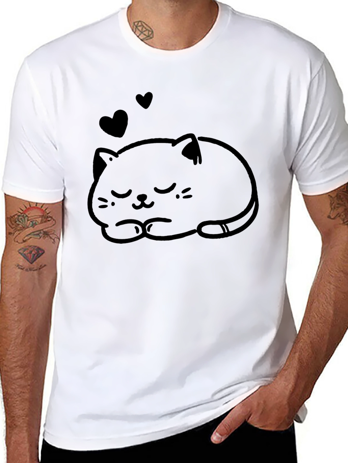 Cute Cat Nap Graphic Tee - Soft Black T-Shirt