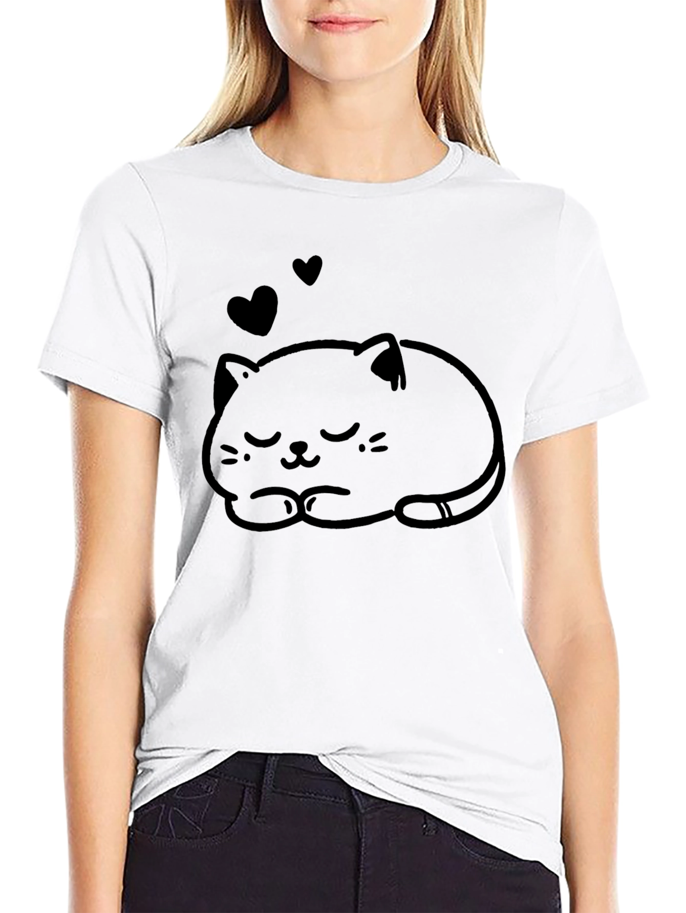Cute Cat Nap Graphic Tee - Soft Black T-Shirt