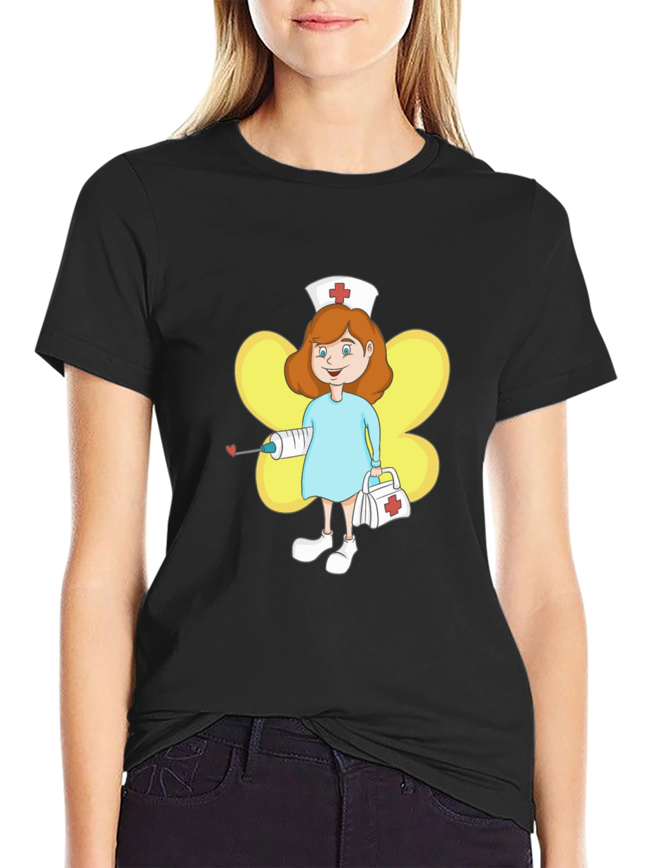 Cartoon Nurse Graphic T-Shirt
