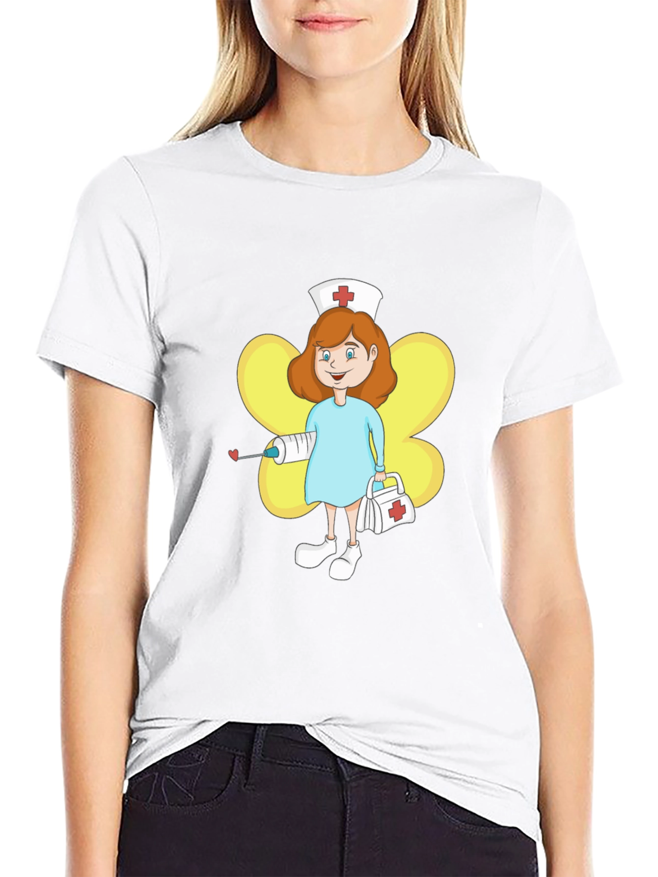 Cartoon Nurse Graphic T-Shirt