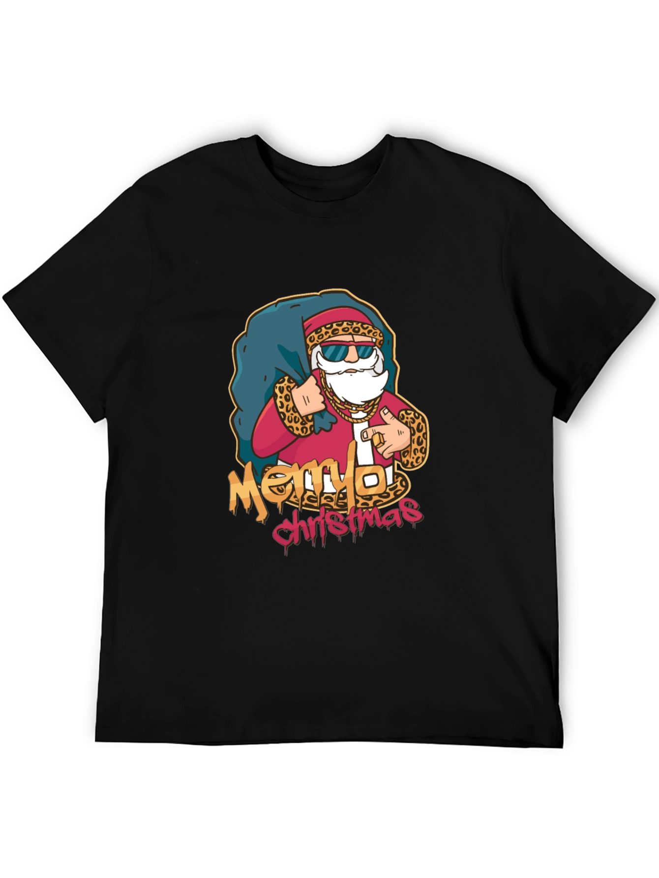 Cool Santa Merry Christmas Graphic Black T-Shirt