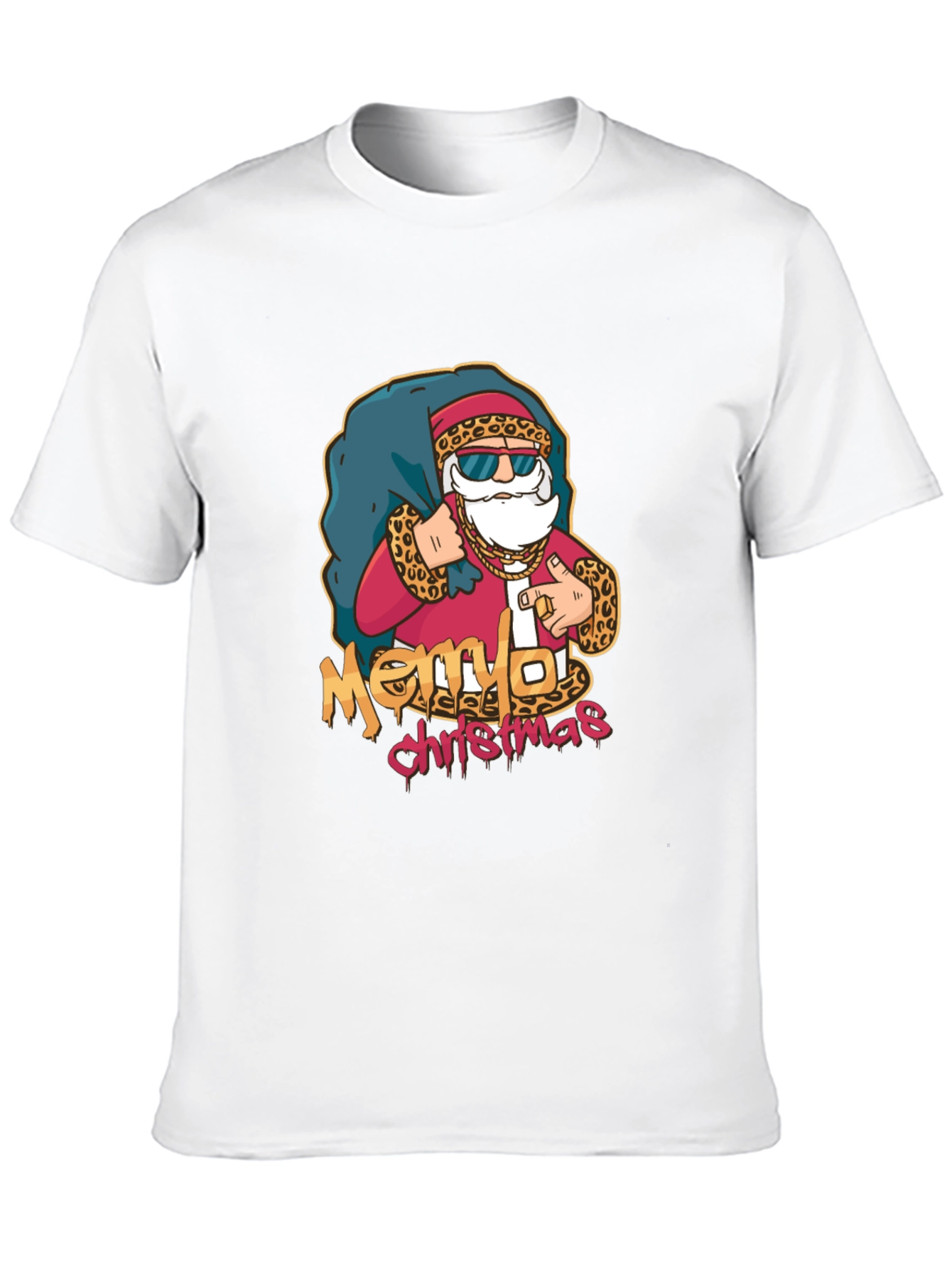Cool Santa Merry Christmas Graphic Black T-Shirt