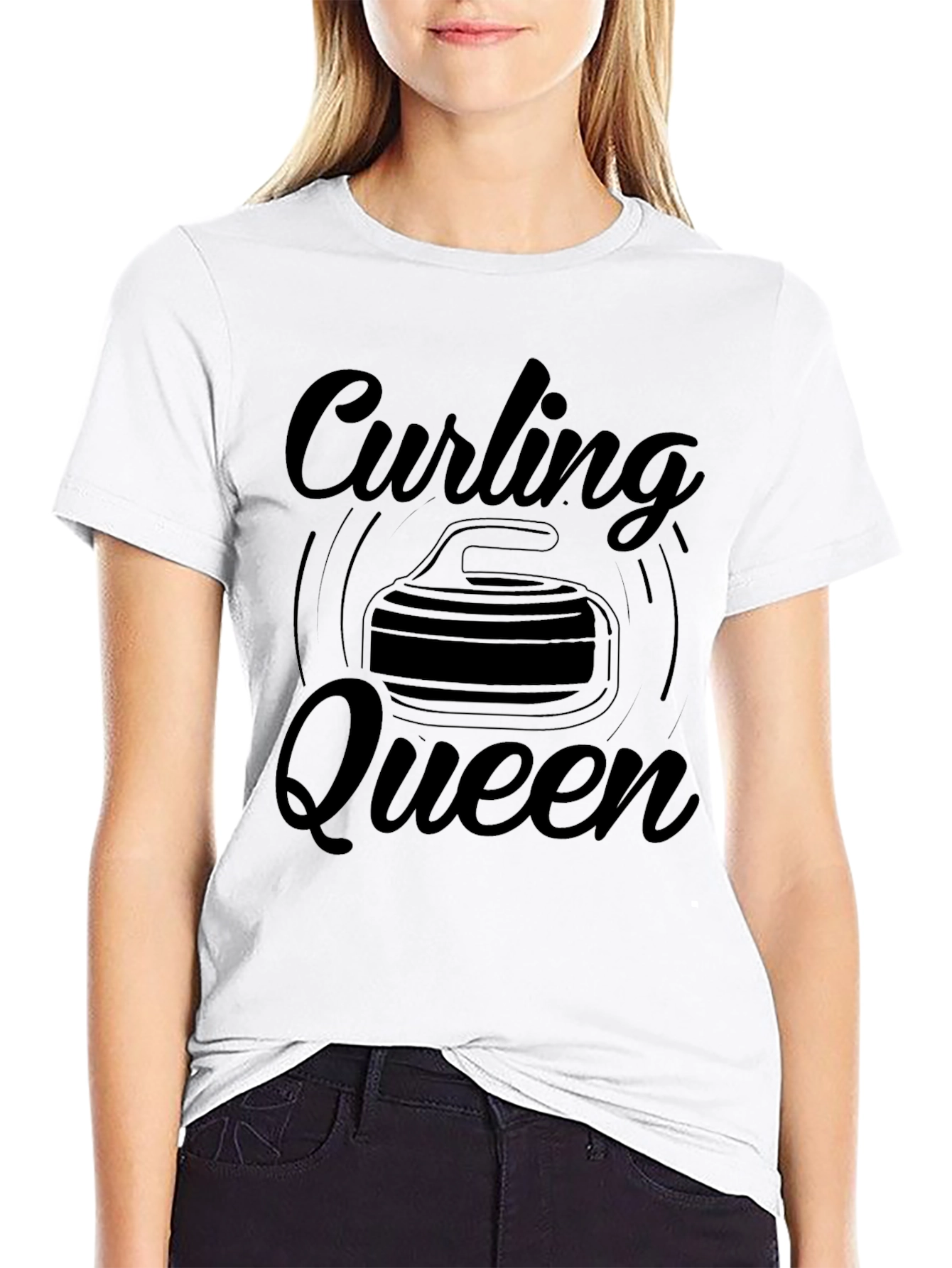 Curling Queen T-Shirt - Black Graphic Tee