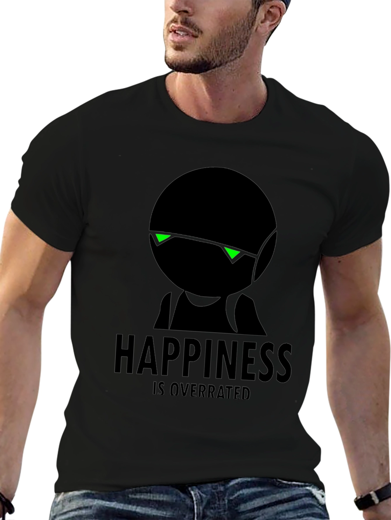 Happiness Is Overrated Graphic Black T-Shirt