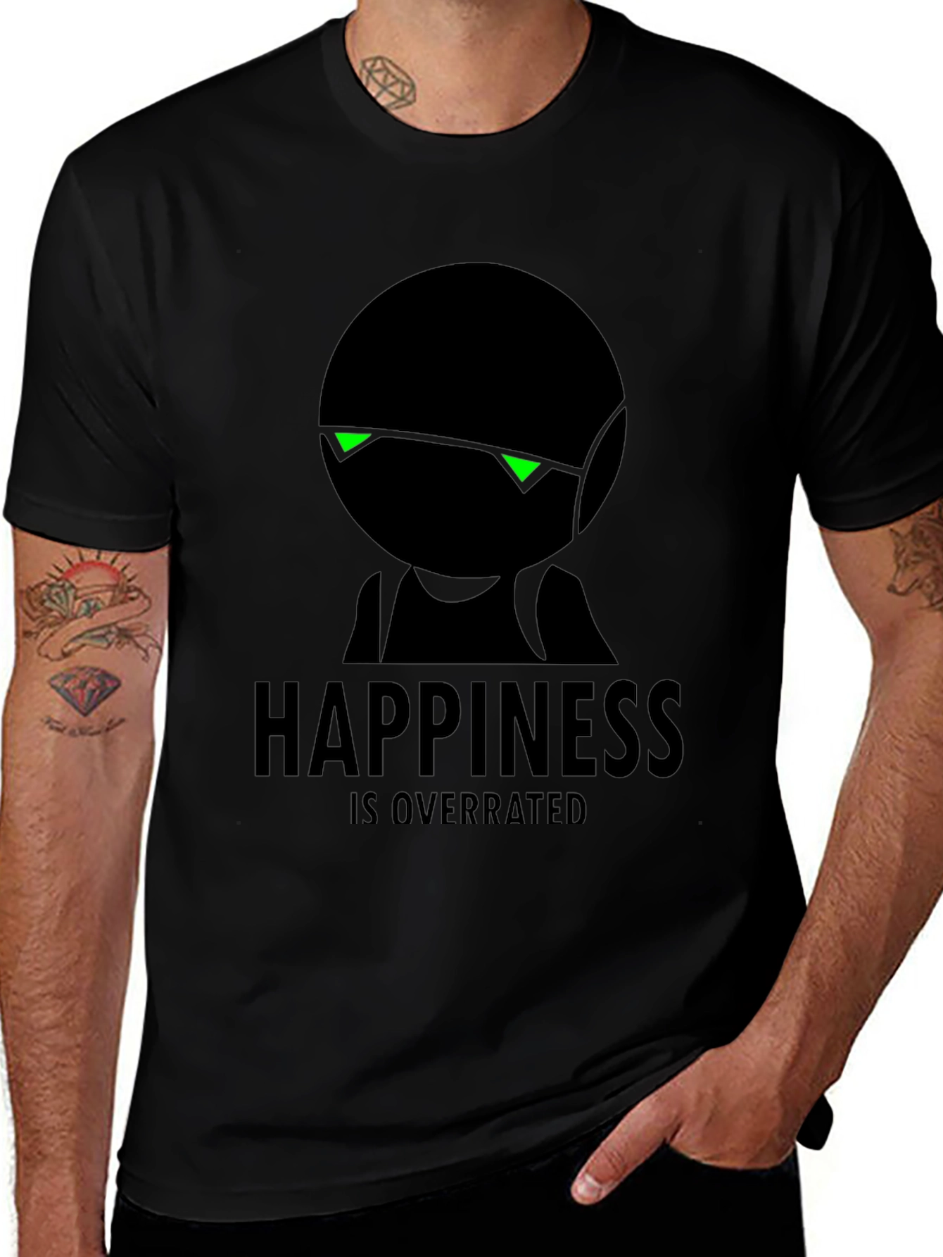 Happiness Is Overrated Graphic Black T-Shirt