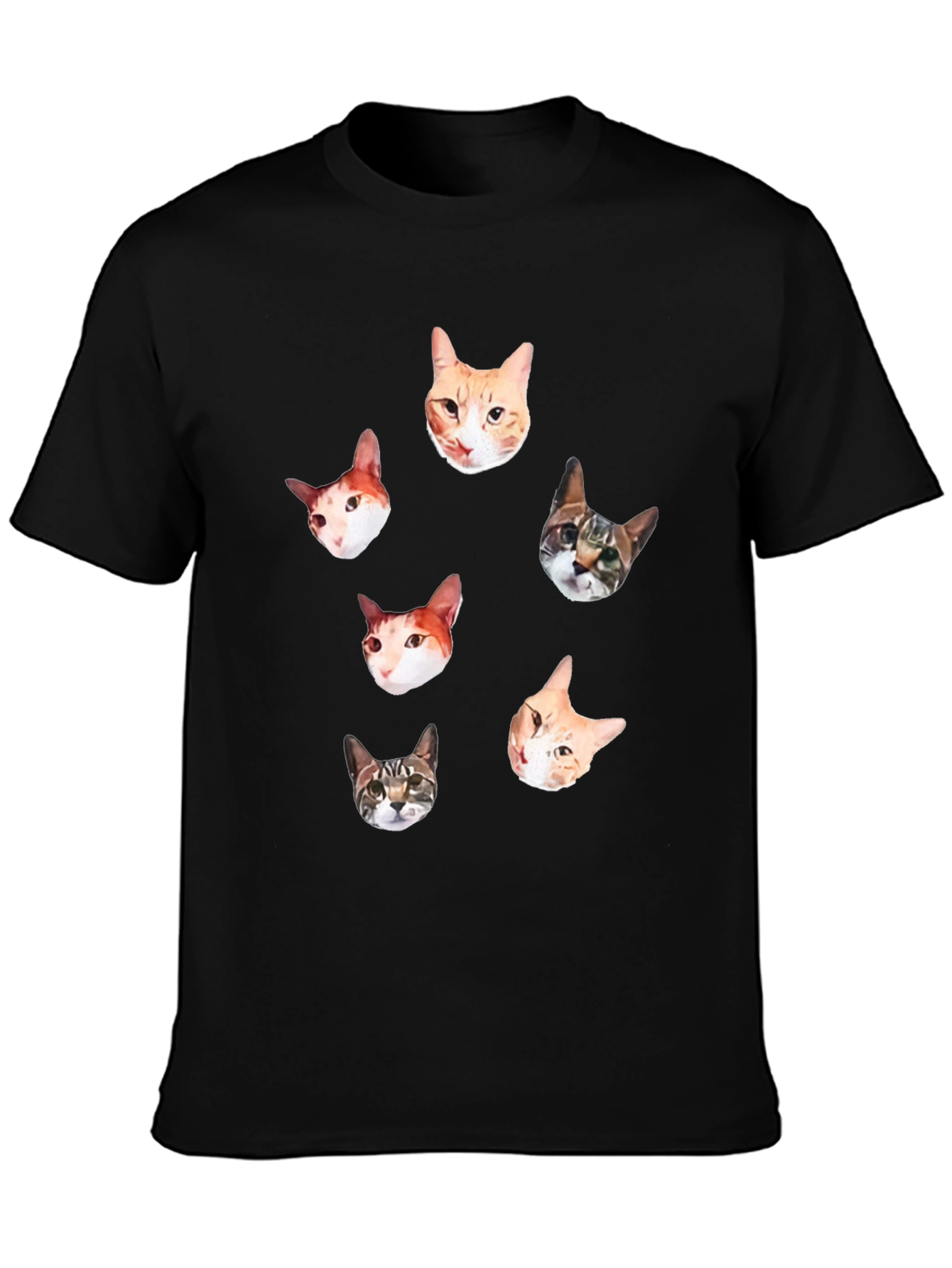 Mens Black T-Shirt with Cat Faces Print