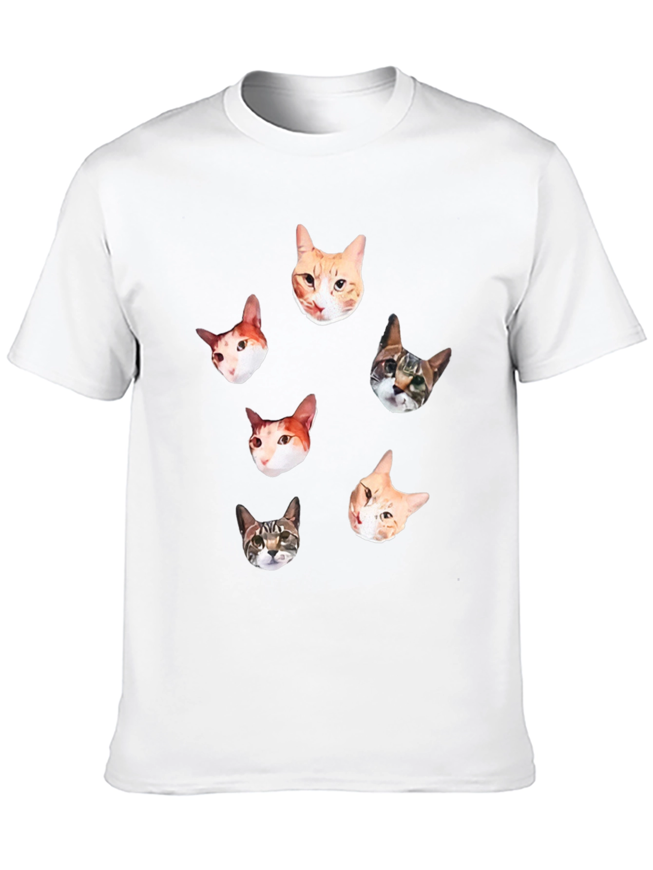Mens Black T-Shirt with Cat Faces Print