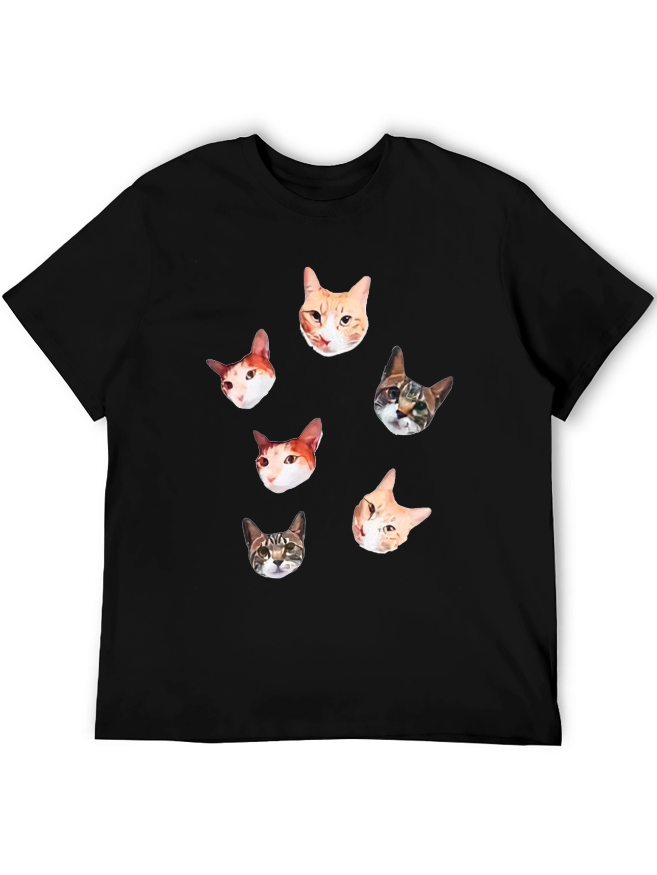Mens Black T-Shirt with Cat Faces Print