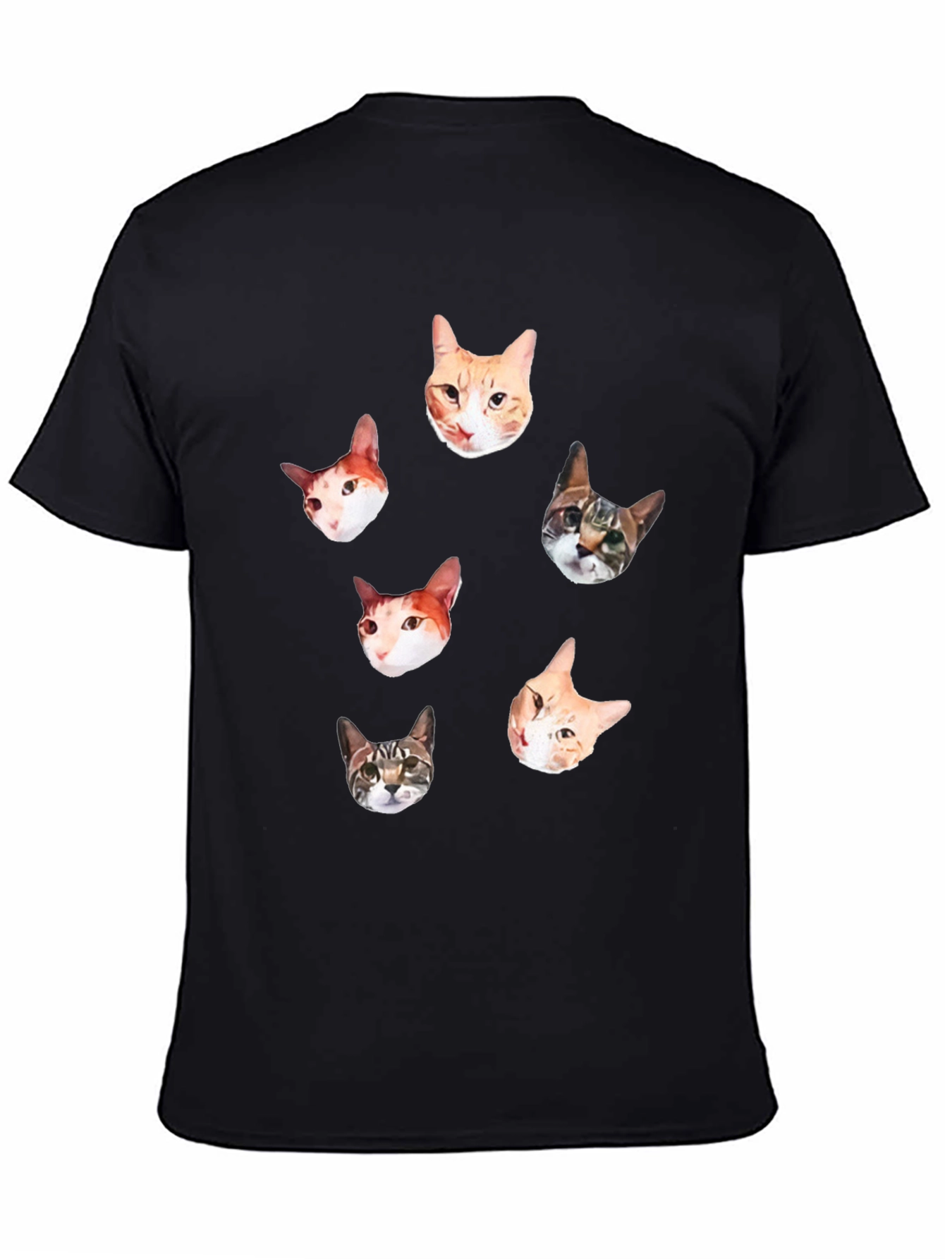 Mens Black T-Shirt with Cat Faces Print