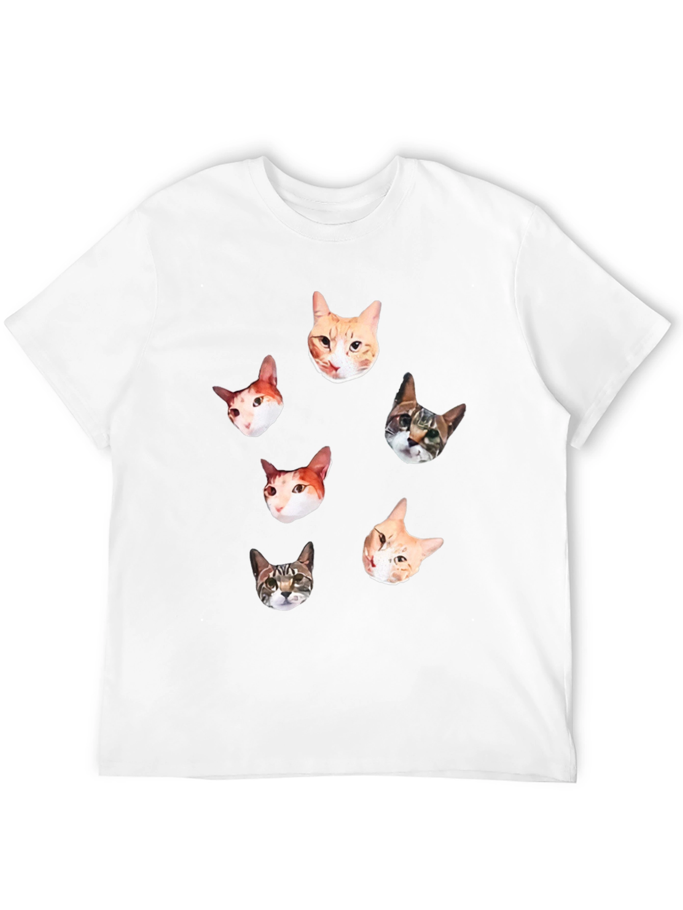 Mens Black T-Shirt with Cat Faces Print