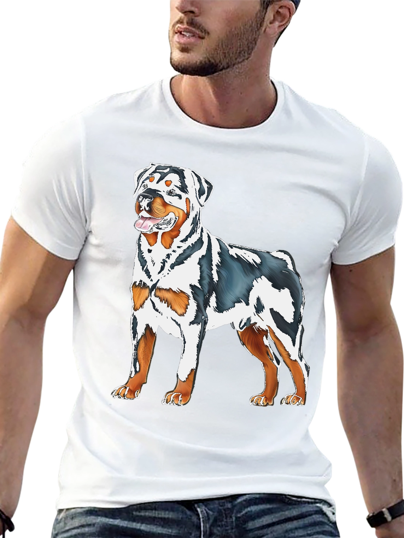 Rottweiler Dog Graphic Print Black T-Shirt