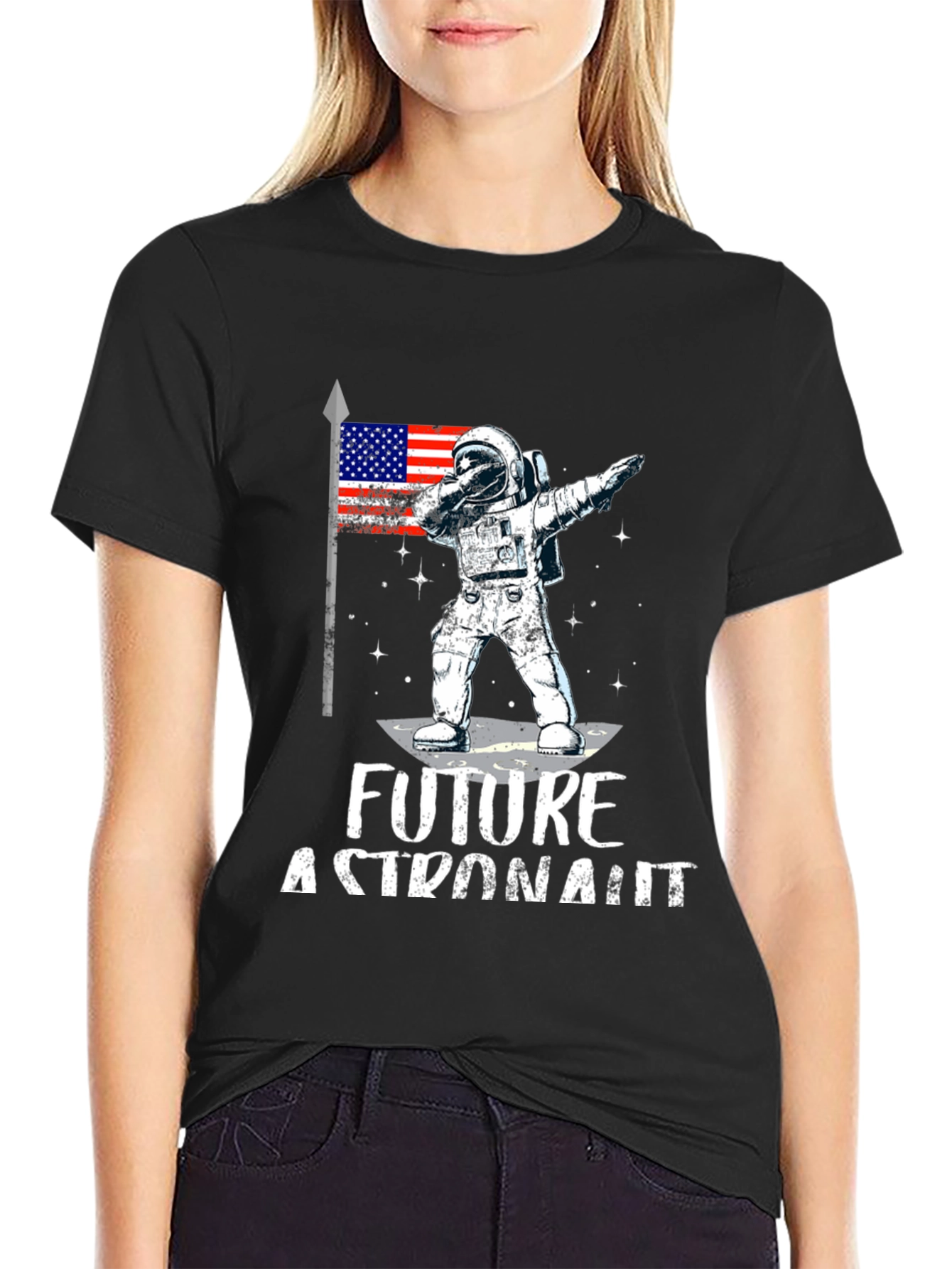 Future Astronaut Dabbing USA Flag Black T-Shirt
