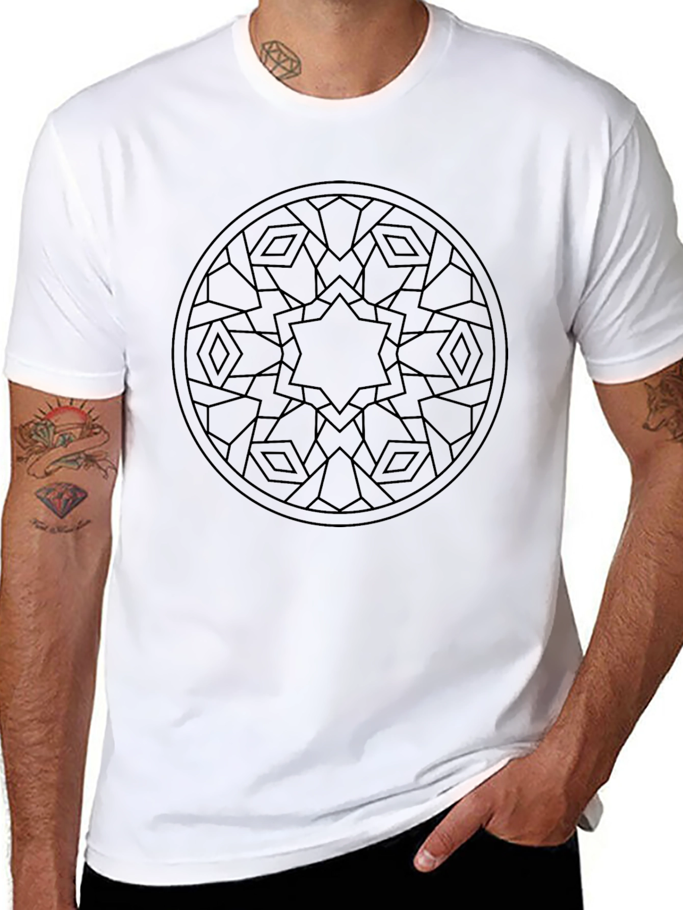 Geometric Star Mandala Black T-Shirt