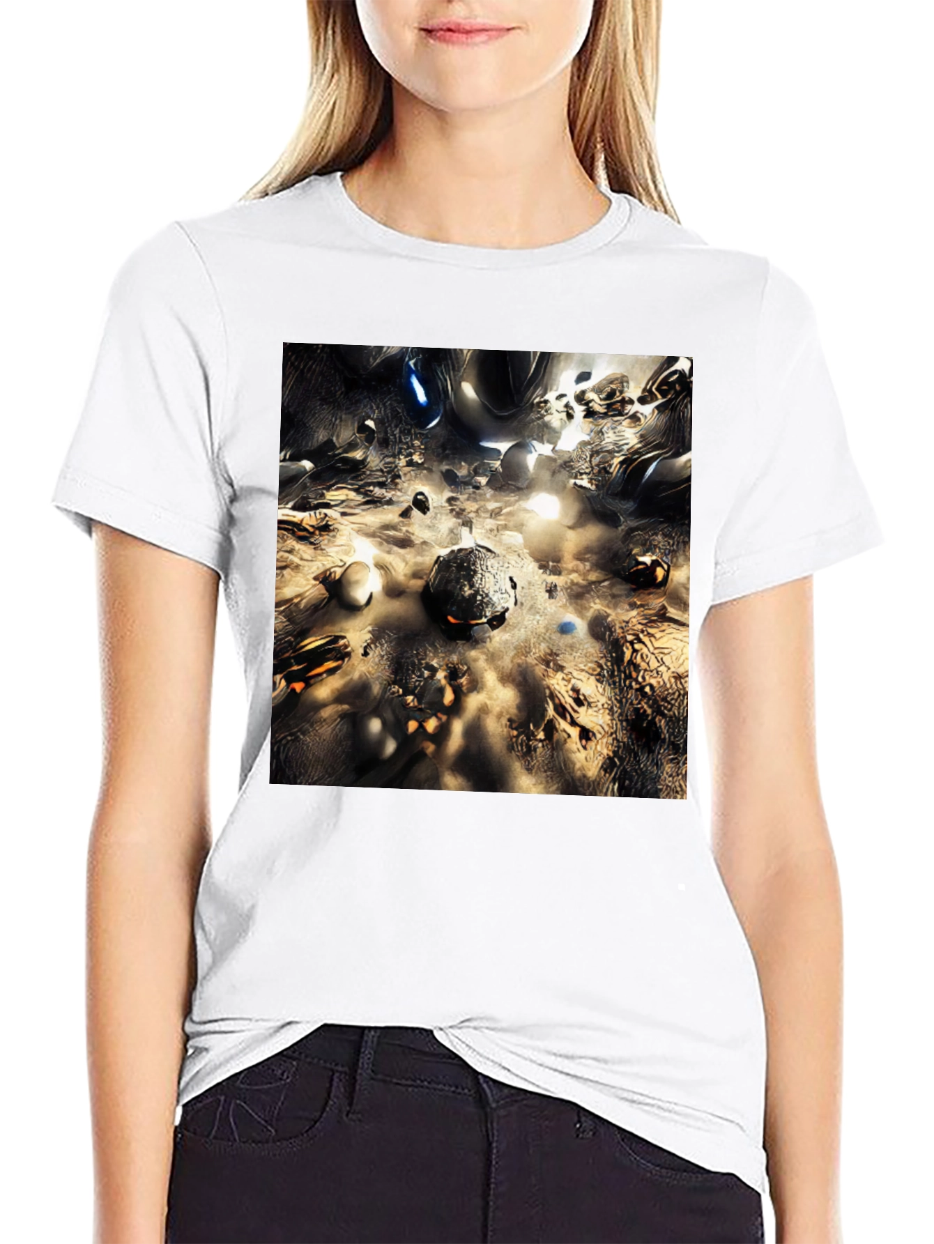 Abstract Metallic Planetscape Black T-Shirt