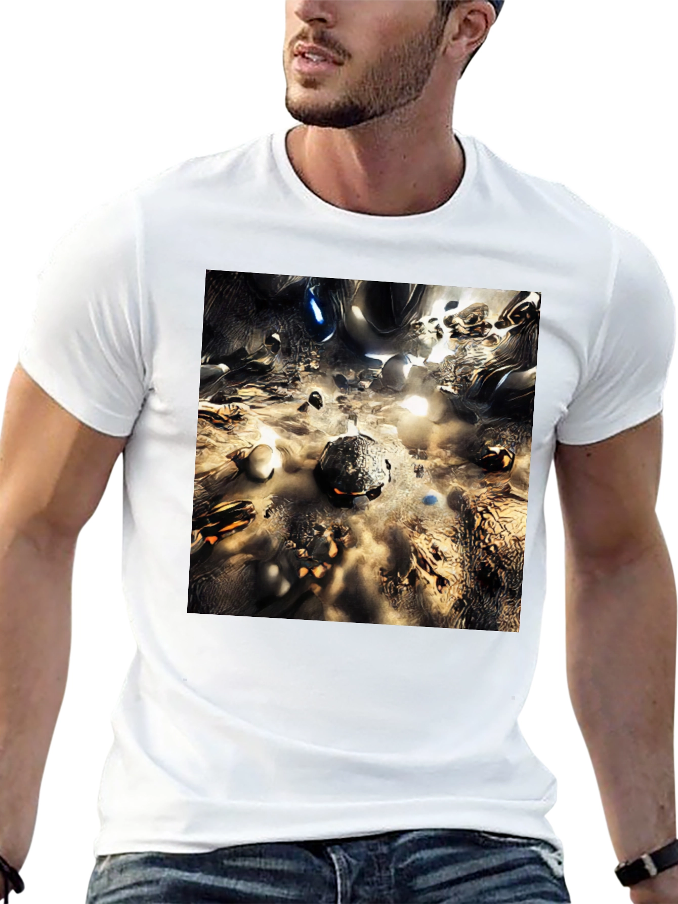 Abstract Metallic Planetscape Black T-Shirt