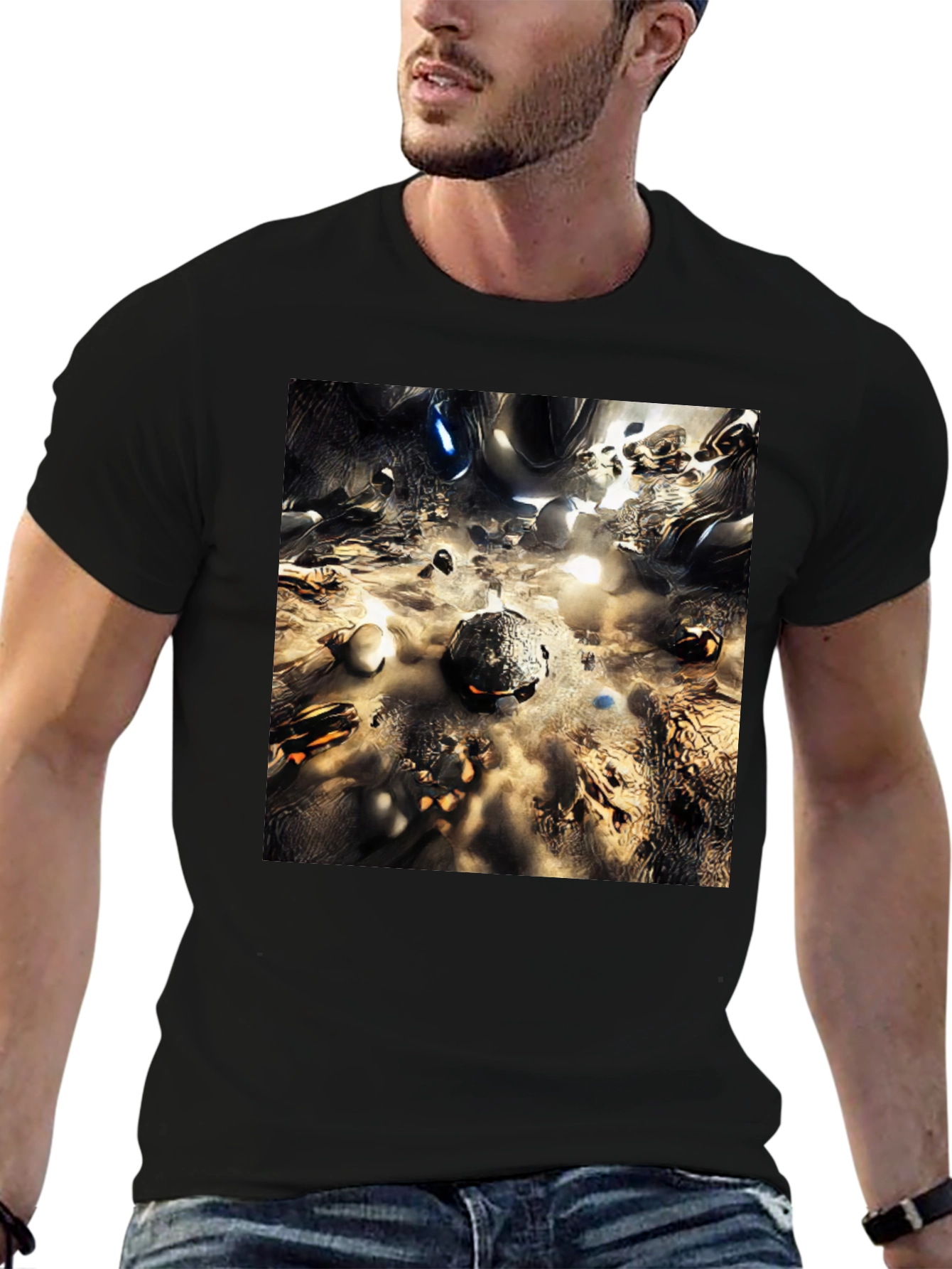 Abstract Metallic Planetscape Black T-Shirt