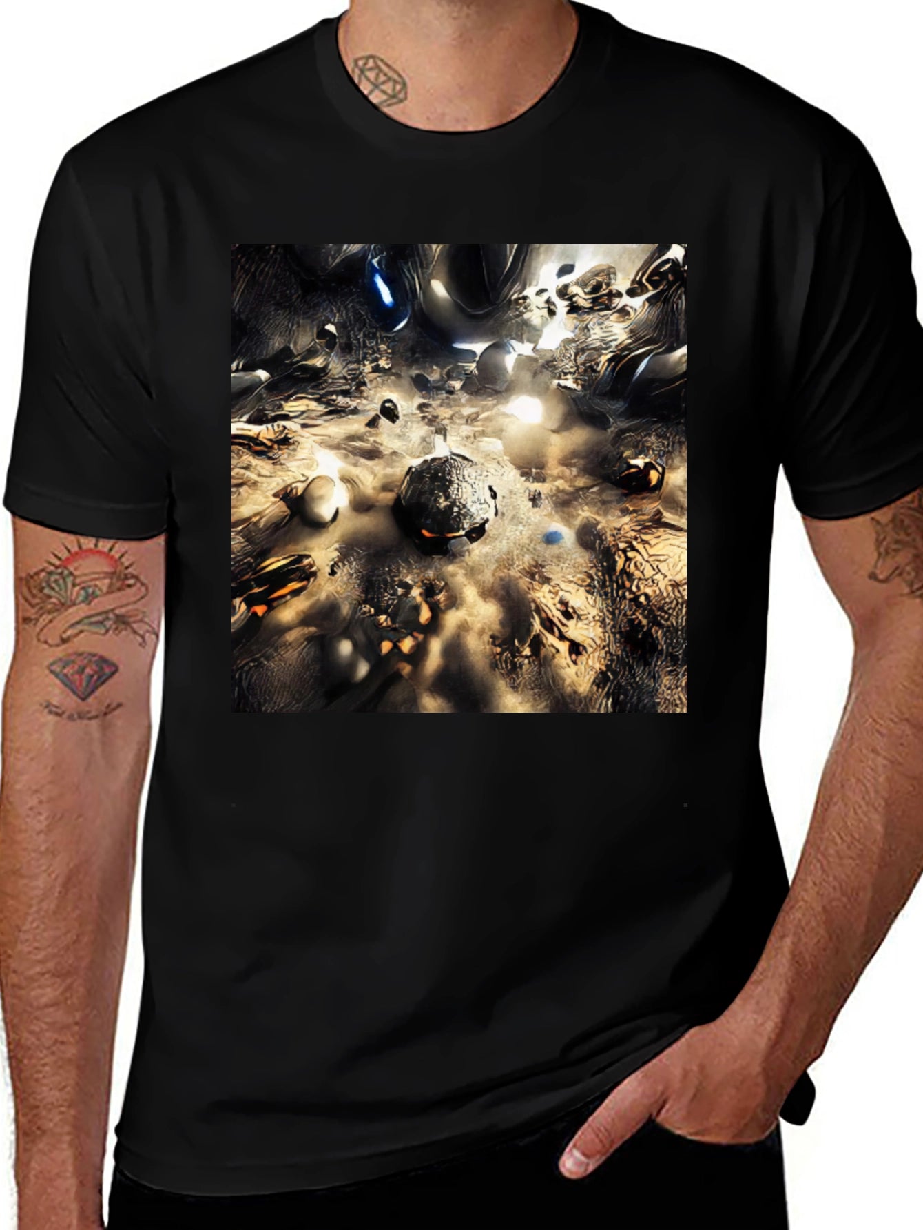Abstract Metallic Planetscape Black T-Shirt