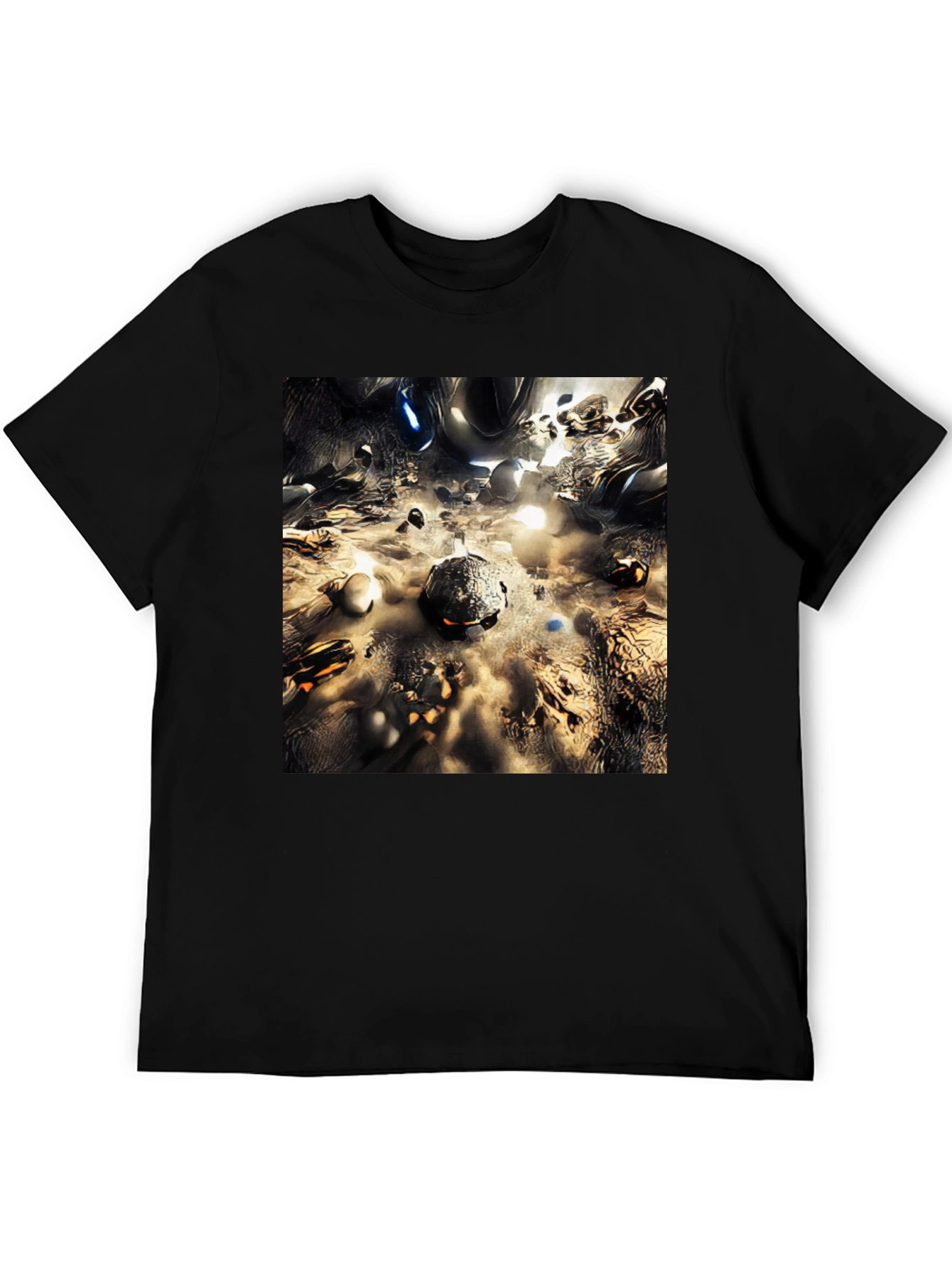 Abstract Metallic Planetscape Black T-Shirt