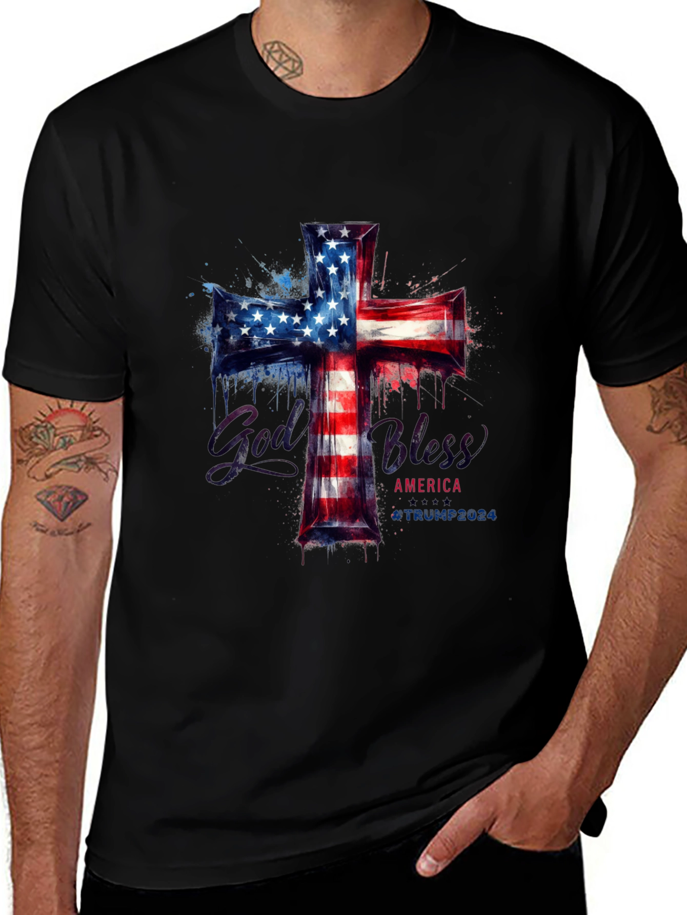 God Bless America Patriotic Cross T-Shirt
