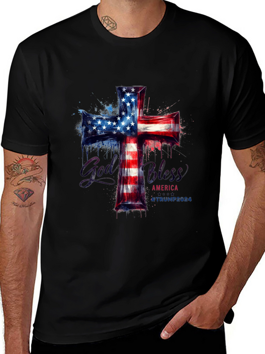 God Bless America Patriotic Cross T-Shirt