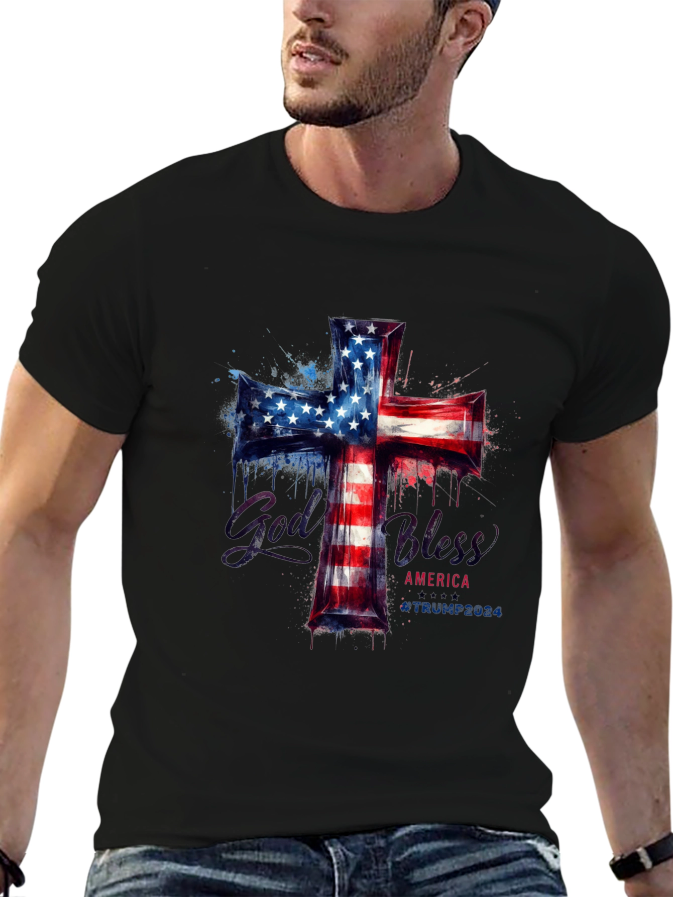 God Bless America Patriotic Cross T-Shirt