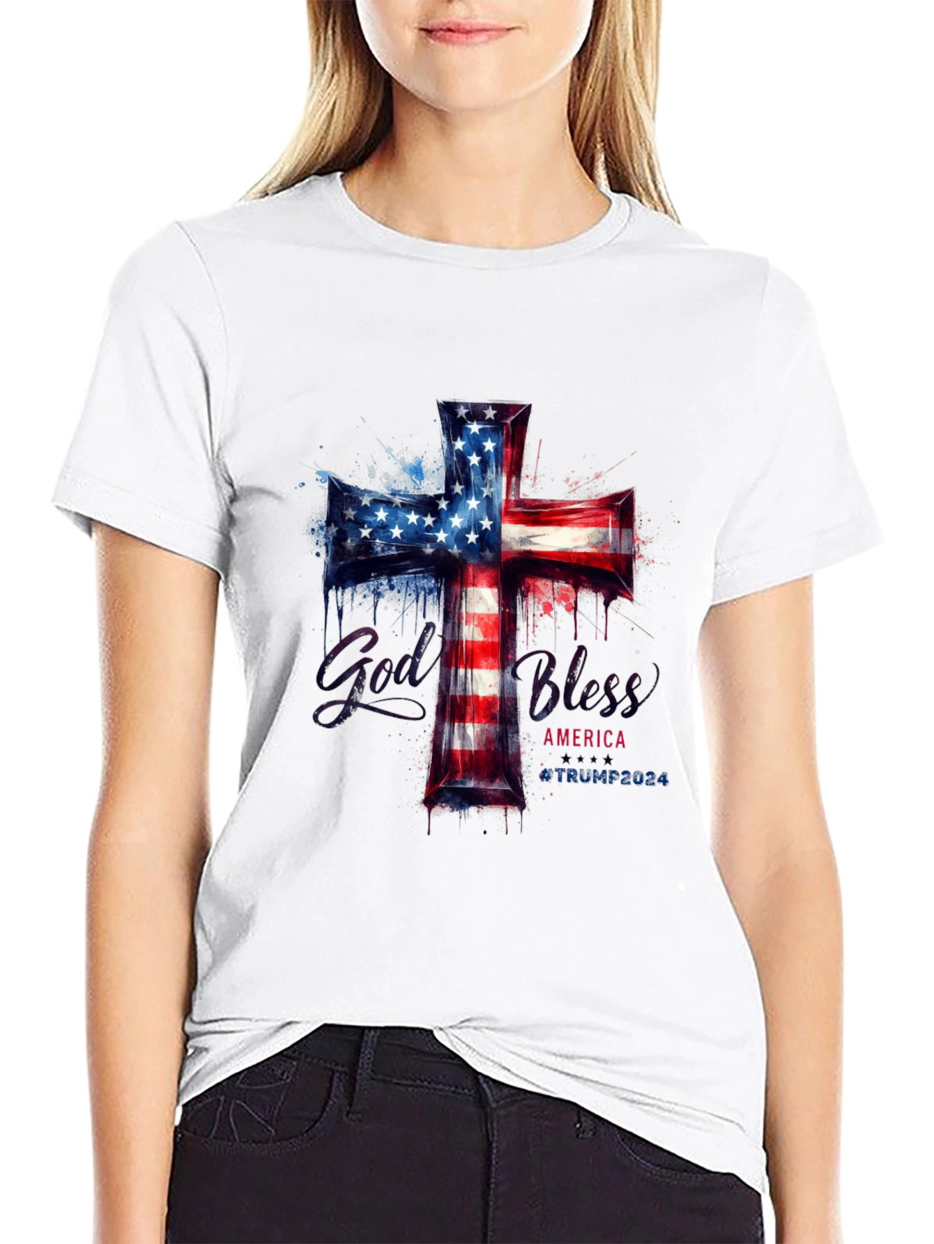 God Bless America Patriotic Cross T-Shirt