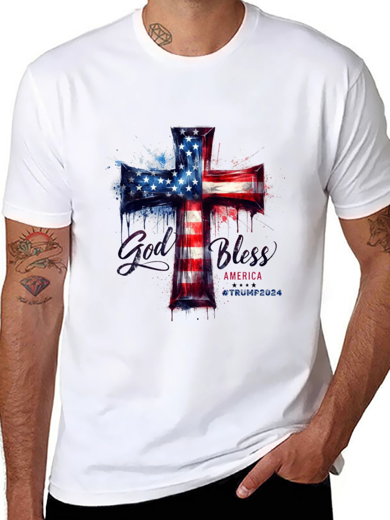 God Bless America Patriotic Cross T-Shirt